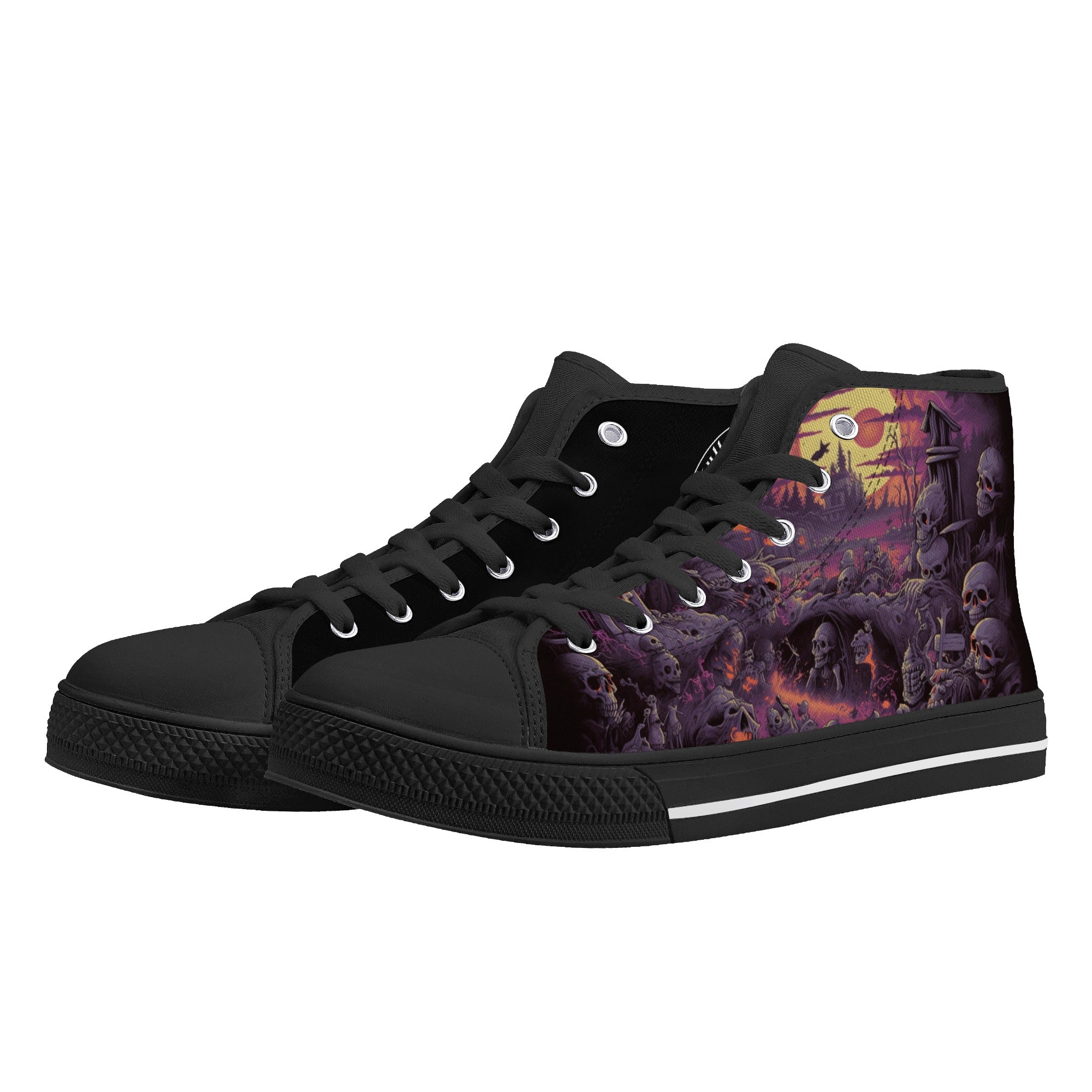 Purple Haunted Scene with Skulls Women's Psychobilly High Top shoes