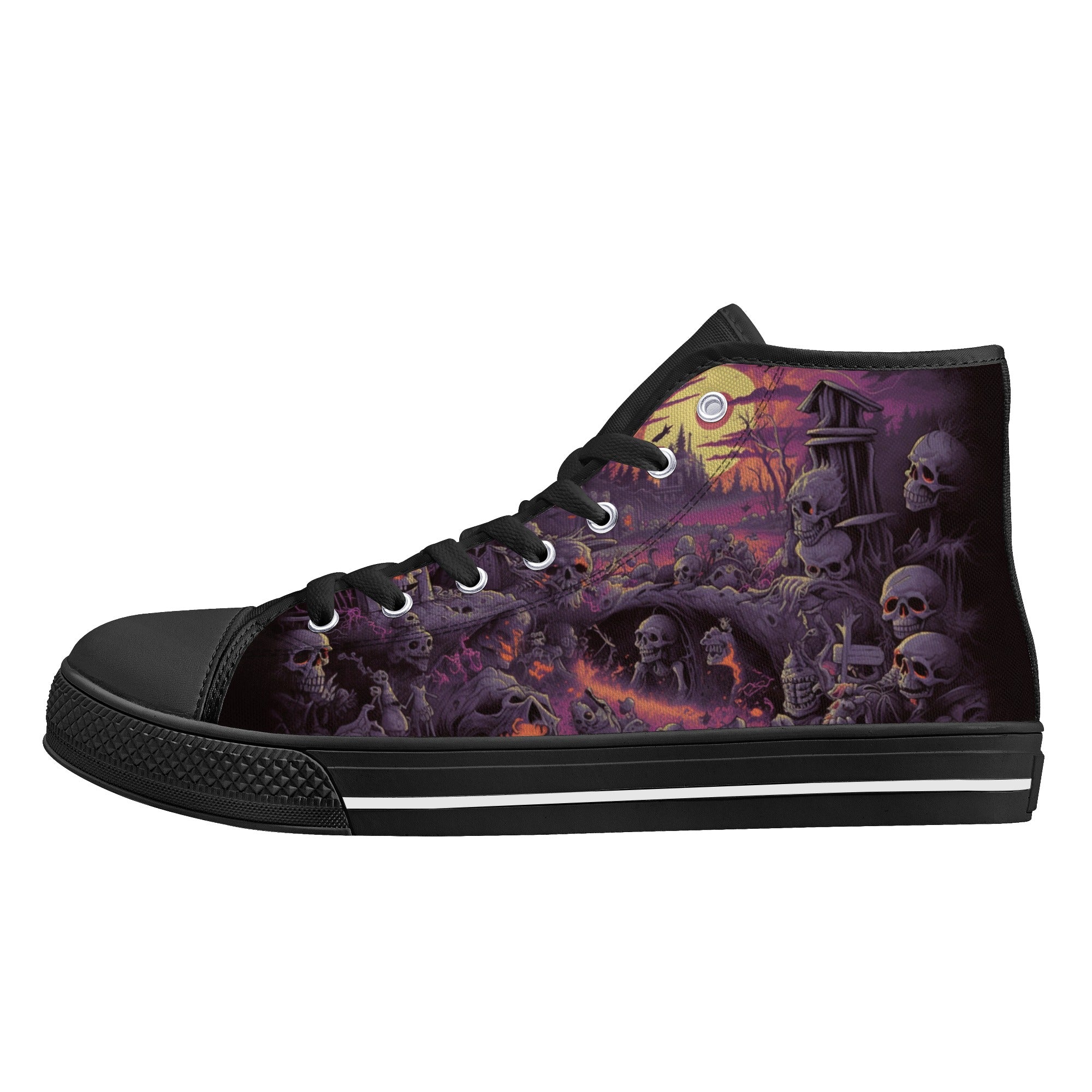 Purple Haunted Scene with Skulls Women's Psychobilly High Top shoes