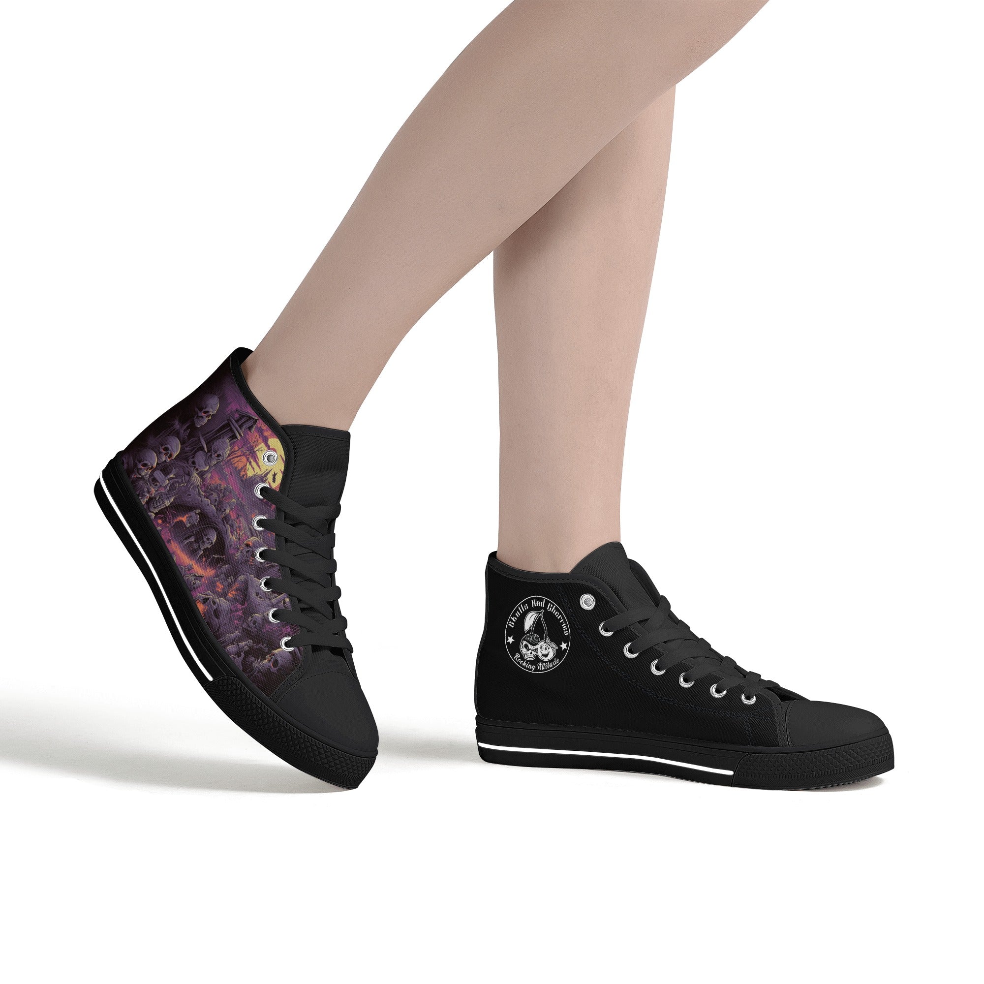 Purple Haunted Scene with Skulls Women's Psychobilly High Top shoes