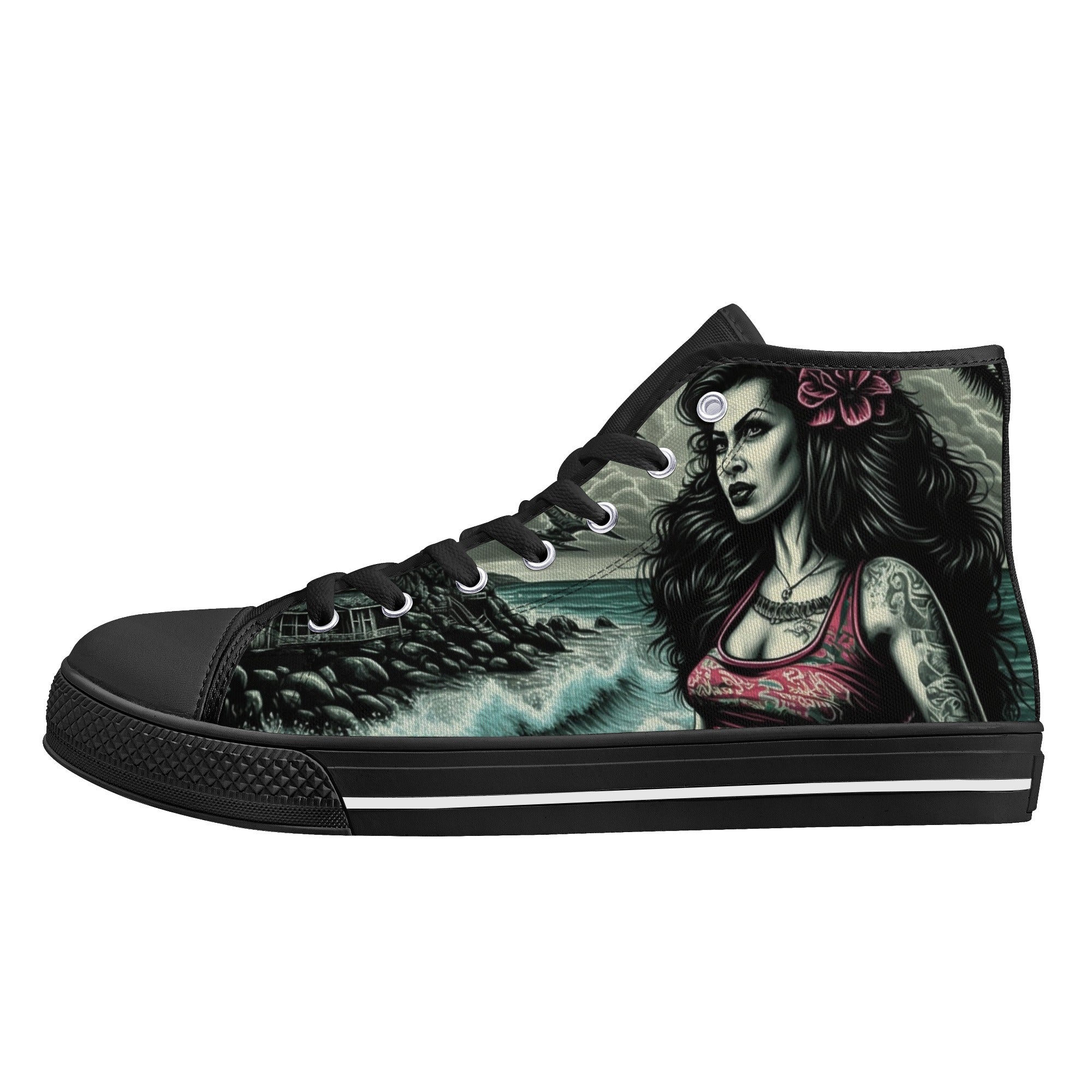 Hawaiian Pinup hula girl Women's Psychobilly High Top shoes