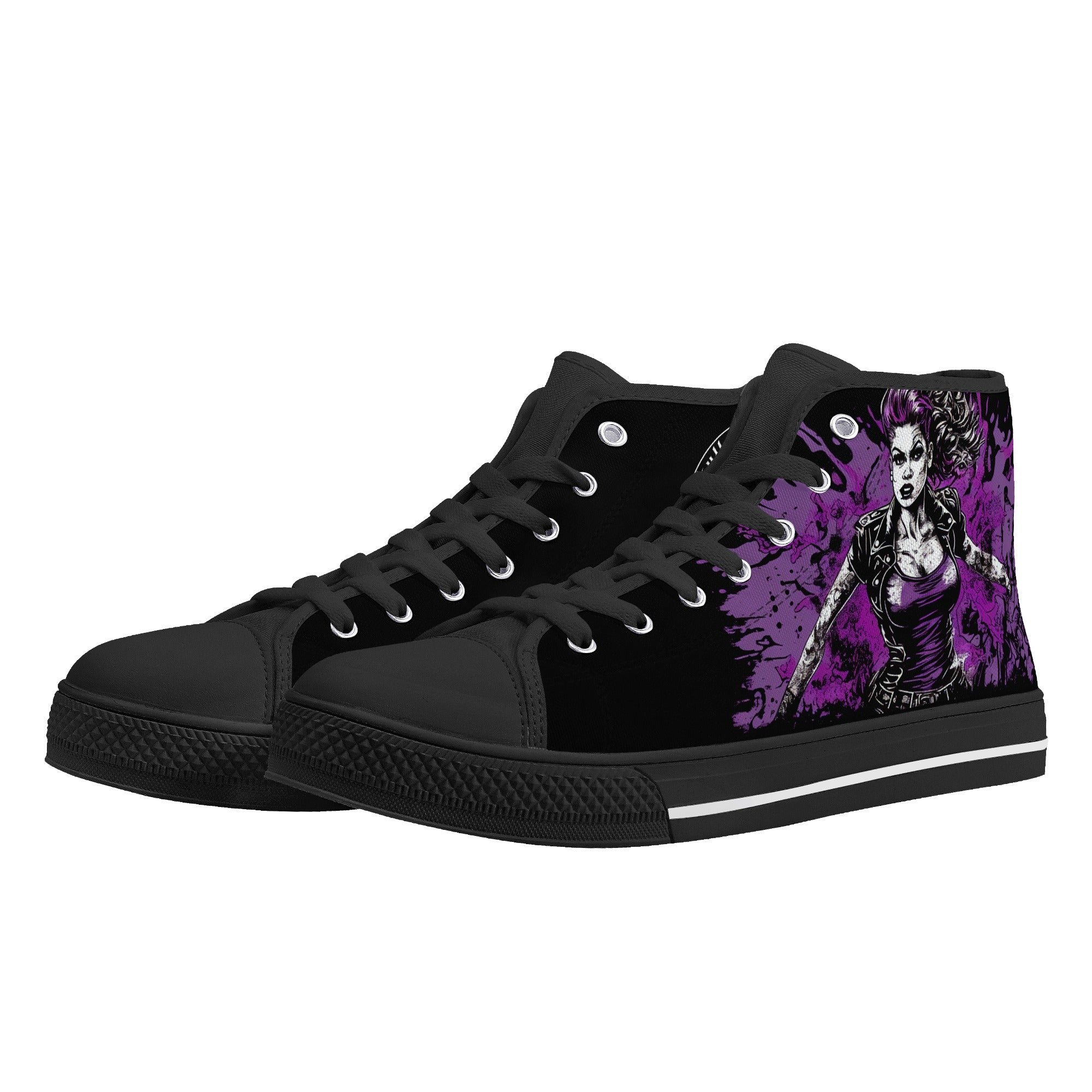 Purple Pinup paint splatter Women's Psychobilly High Top shoes