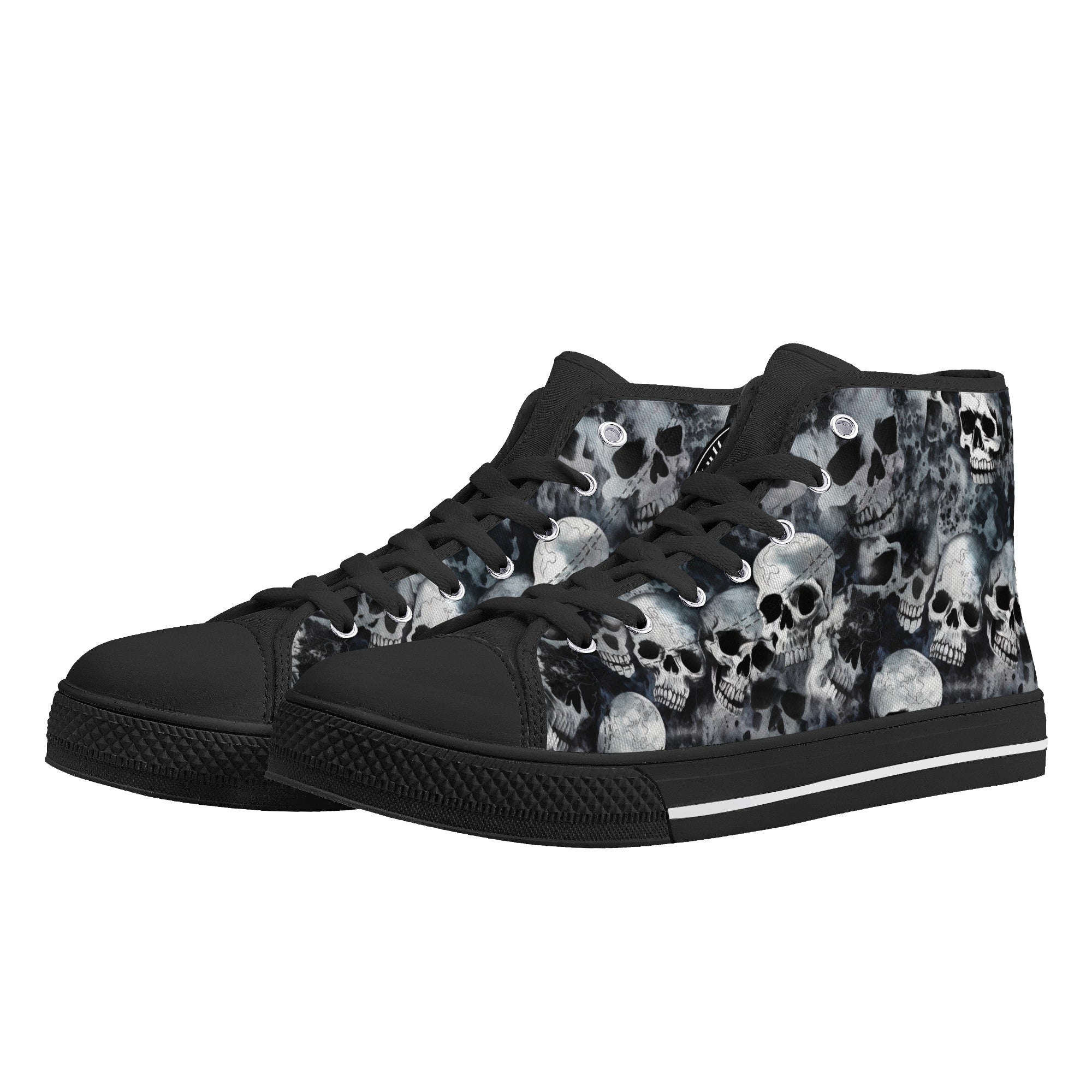 Black and White Skulls tie dye effect Women's Psychobilly High Top shoes