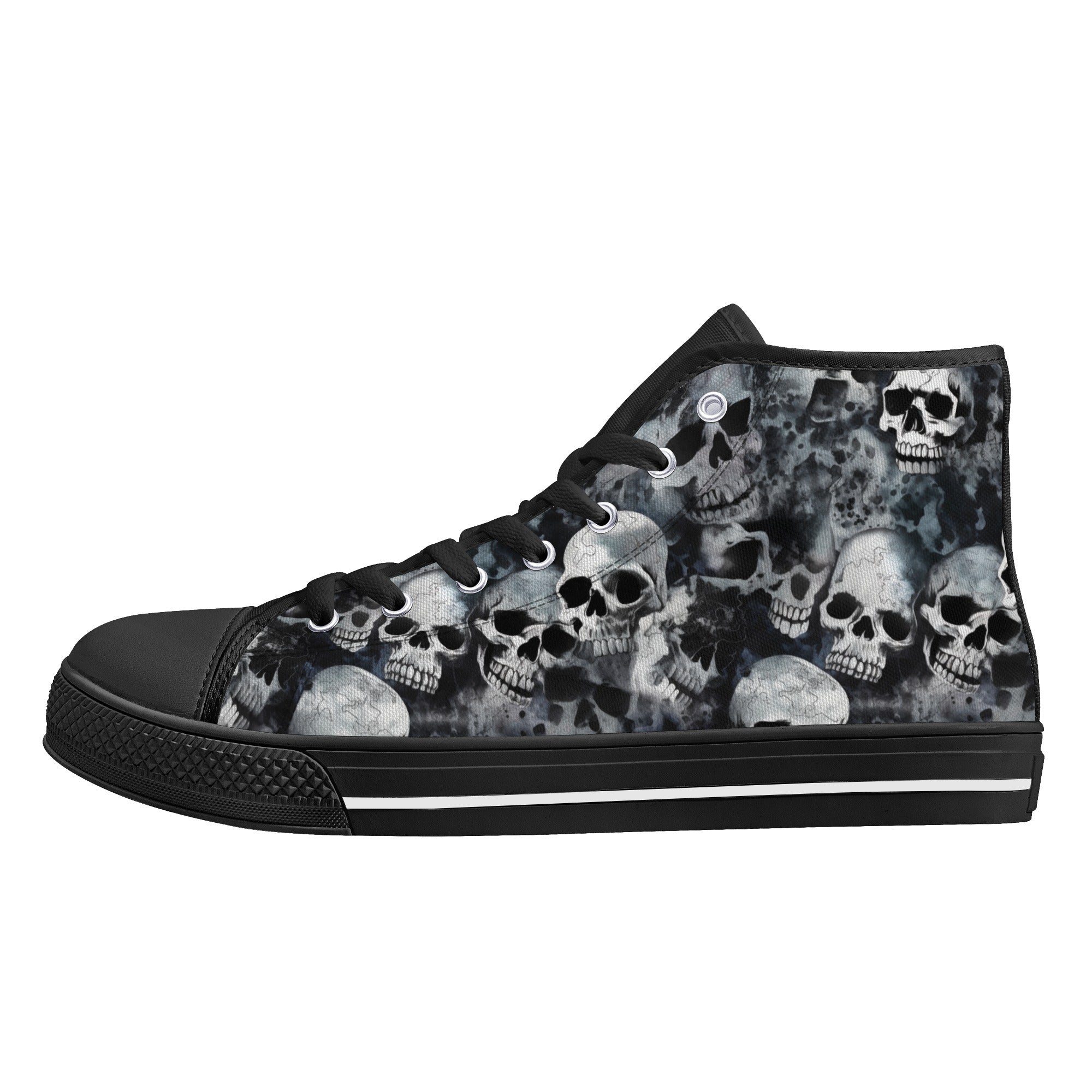 Black and White Skulls tie dye effect Women's Psychobilly High Top shoes