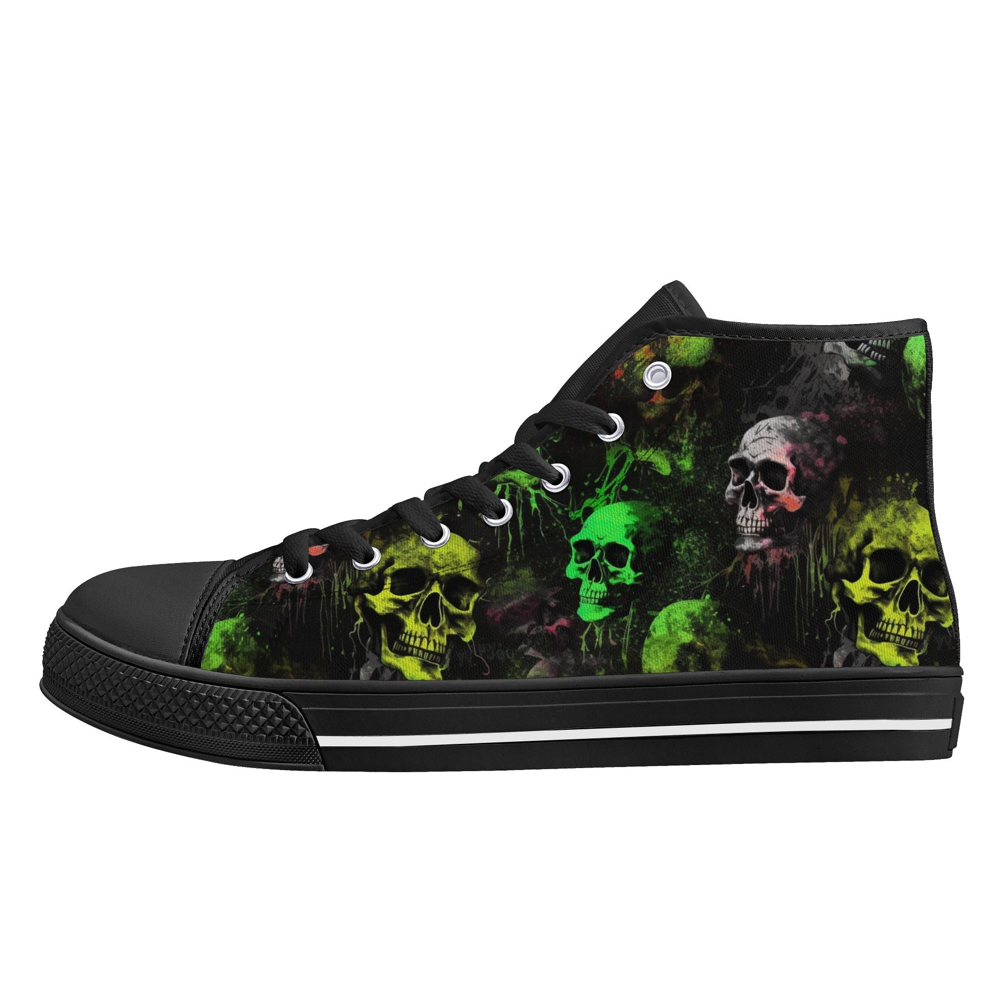 Colored ink Splatter skulls Women's Psychobilly High Top shoes