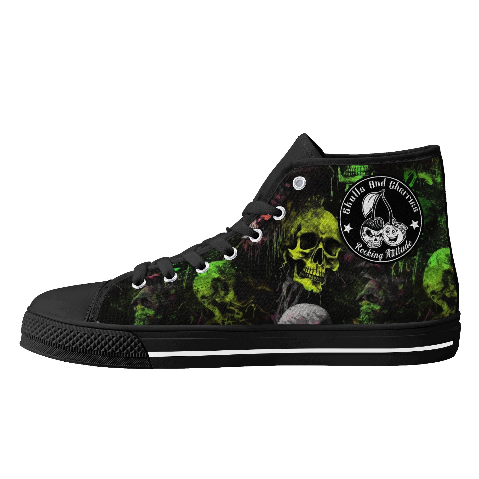 Colored ink Splatter skulls Women's Psychobilly High Top shoes