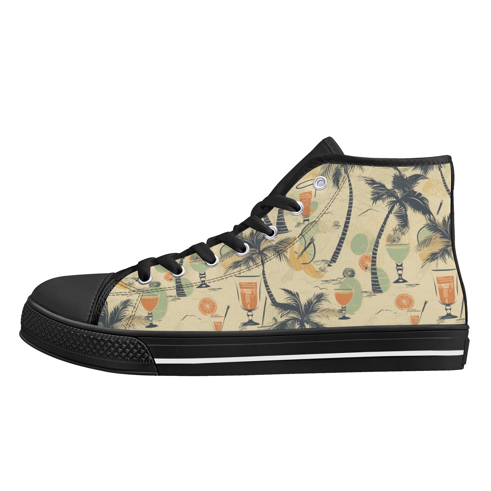 Hawaiian Palm Scene with Drinks Women's Psychobilly High Top shoes