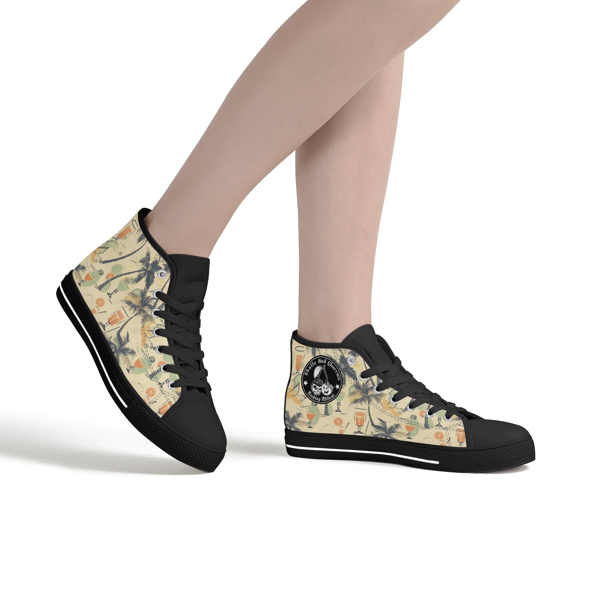 Hawaiian Palm Scene with Drinks Women's Psychobilly High Top shoes