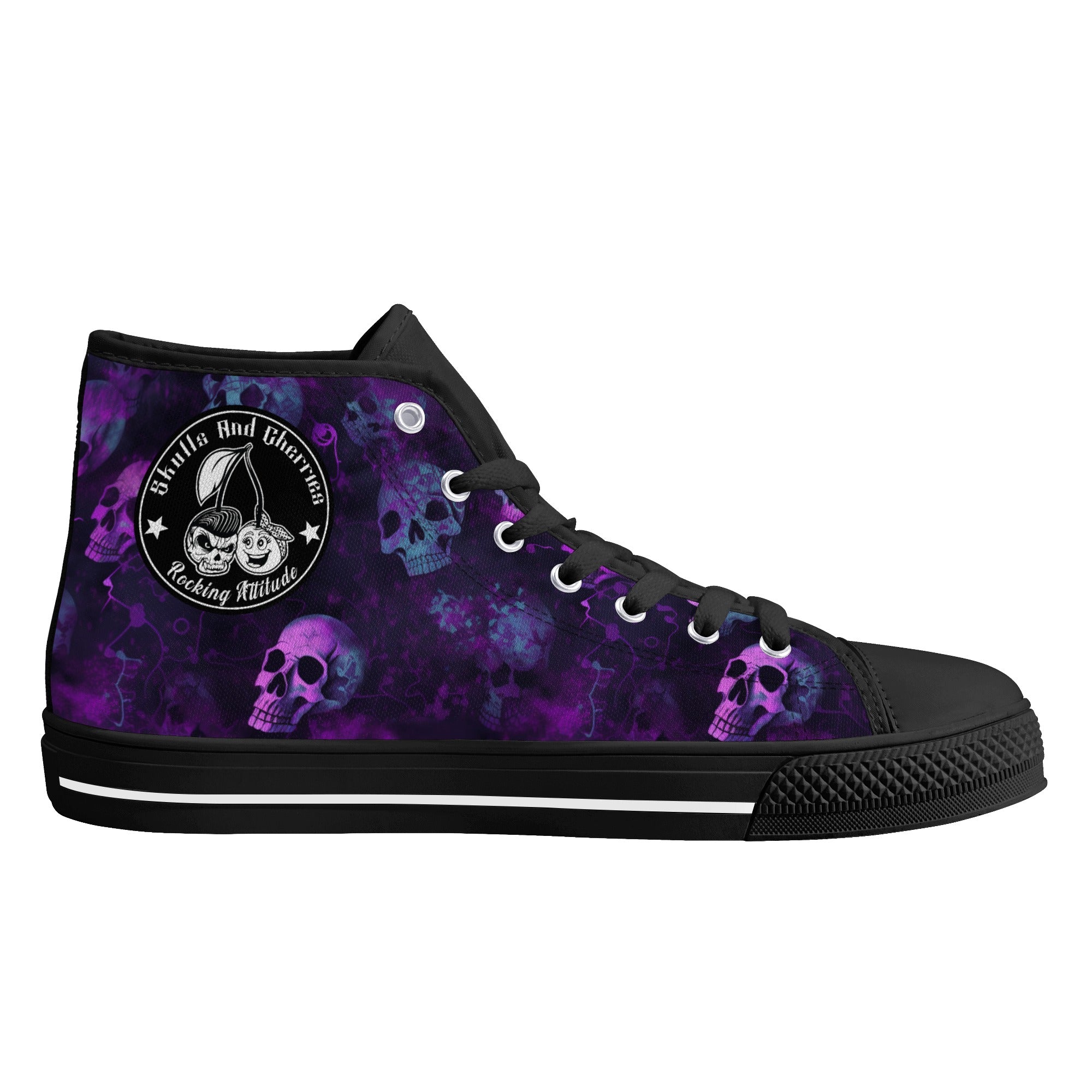 Purple Skulls In Splatter Women's Psychobilly High Top shoes