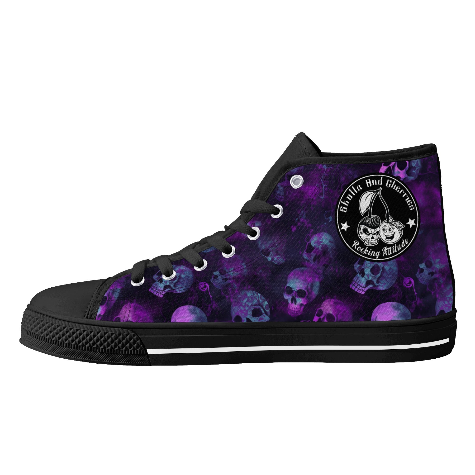 Purple Skulls In Splatter Women's Psychobilly High Top shoes