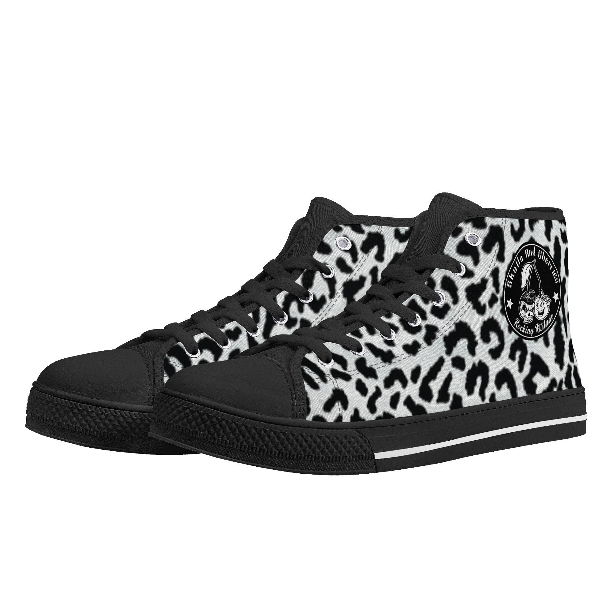 White Leopard Animal Print Women's Psychobilly High Top Shoes