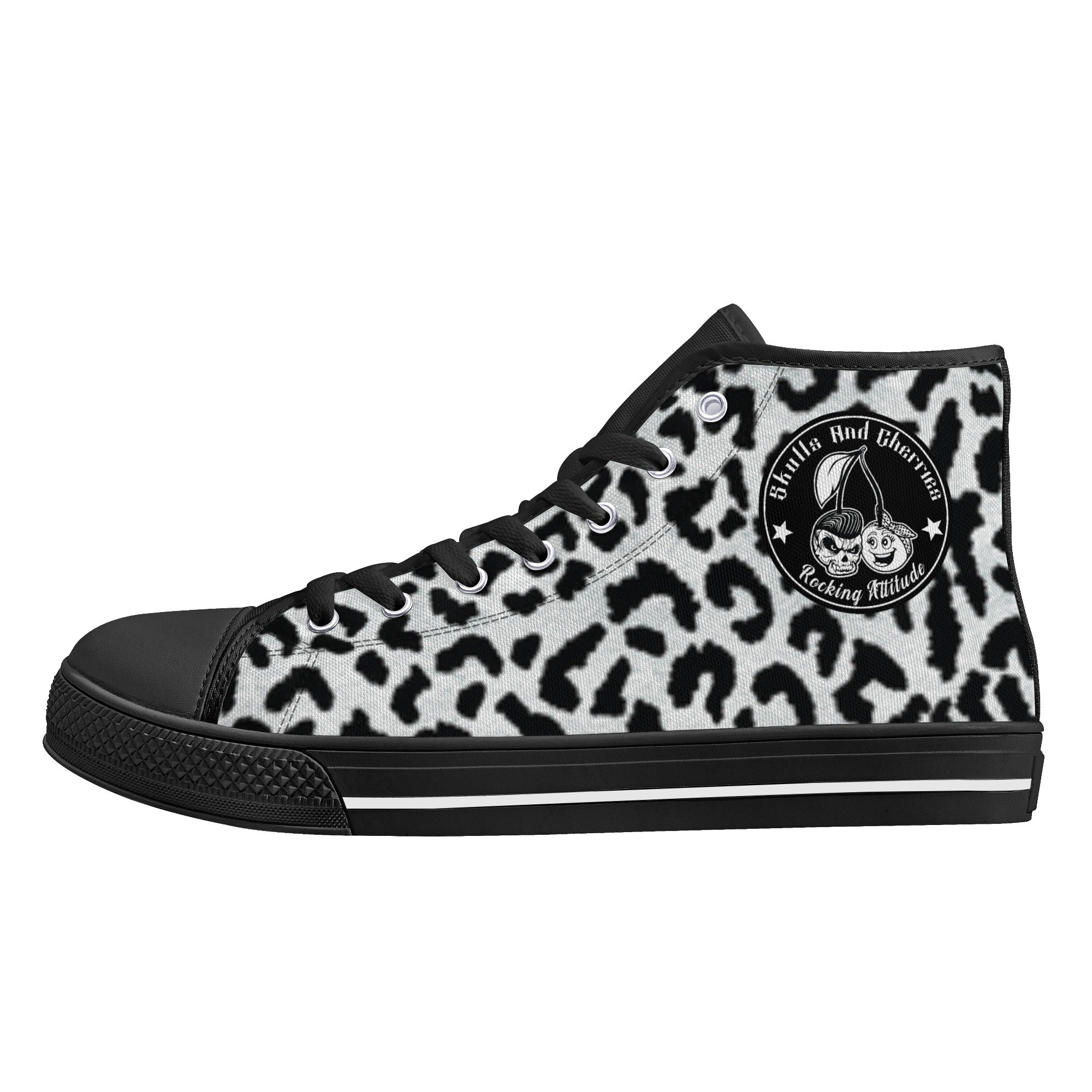 White Leopard Animal Print Women's Psychobilly High Top Shoes