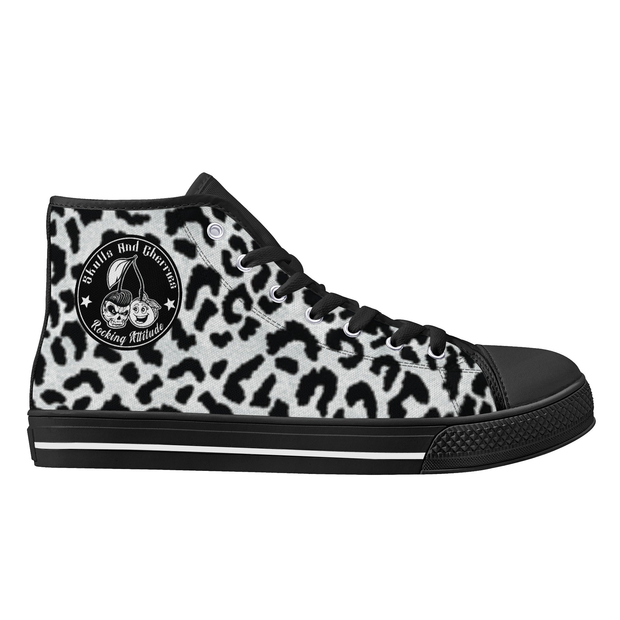 White Leopard Animal Print Women's Psychobilly High Top Shoes