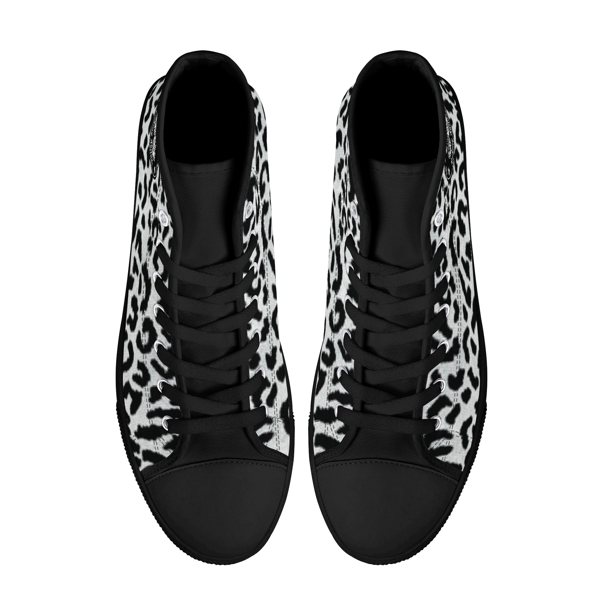 White Leopard Animal Print Women's Psychobilly High Top Shoes