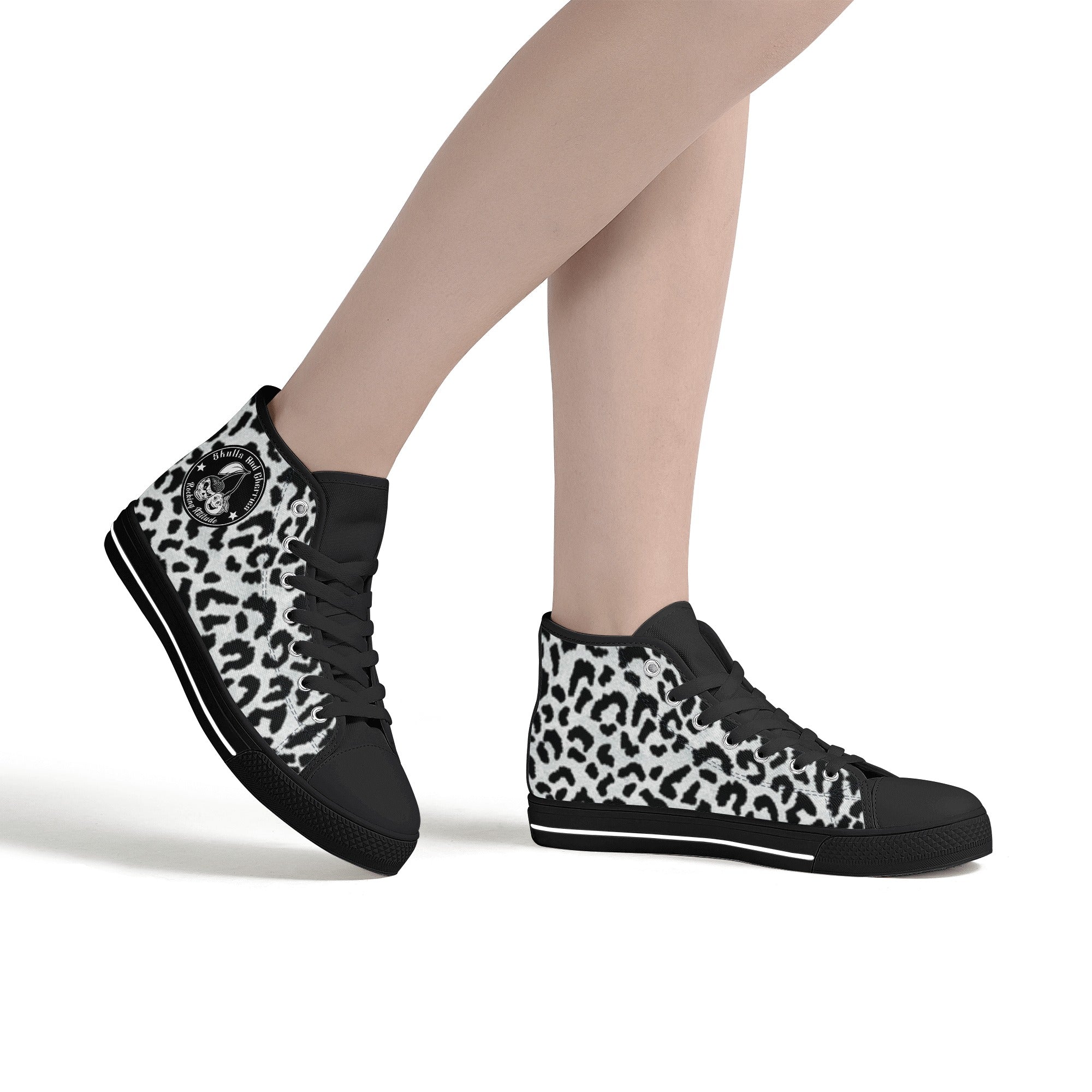 White Leopard Animal Print Women's Psychobilly High Top Shoes