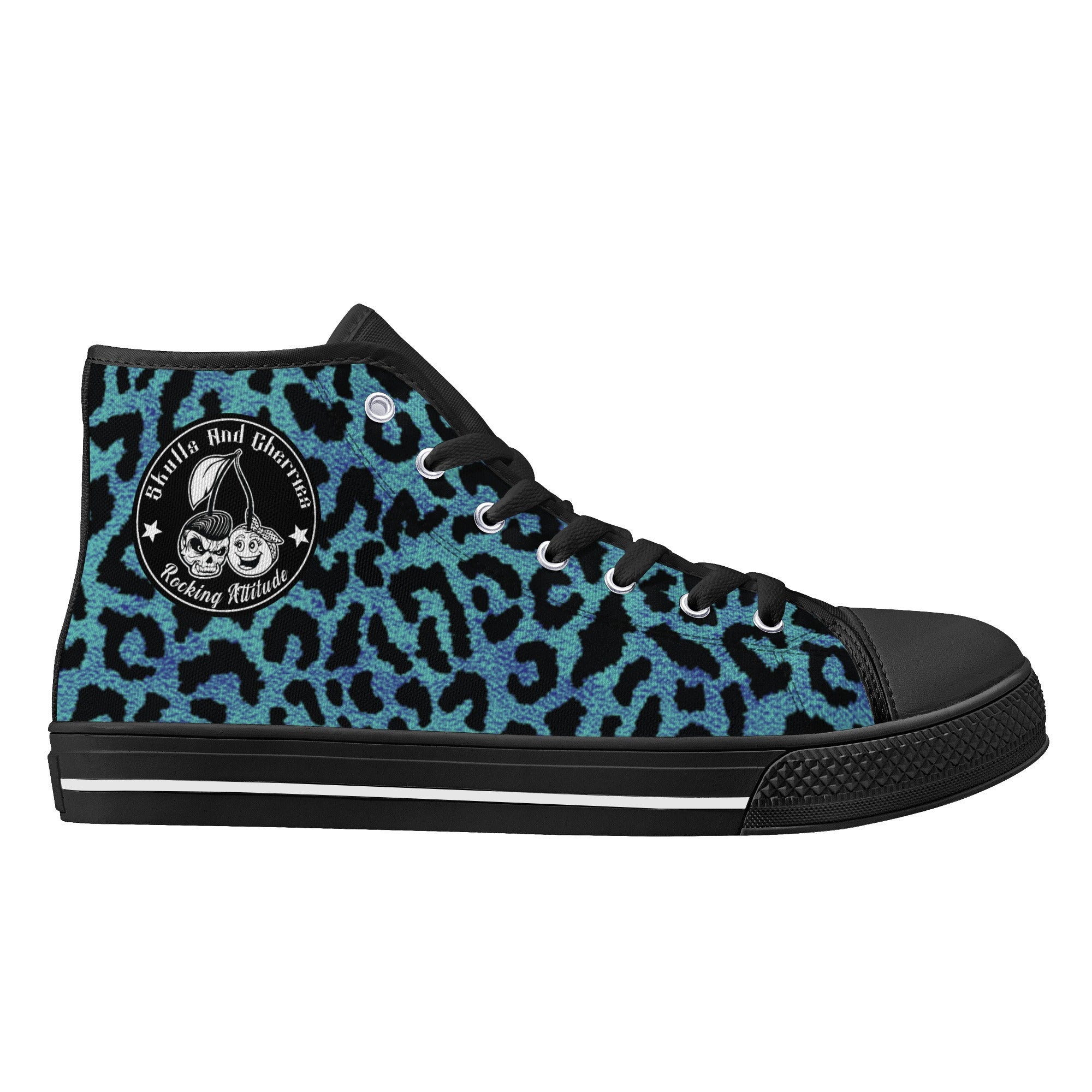 Blue Leopard Animal Print Women's Psychobilly High Top Shoes