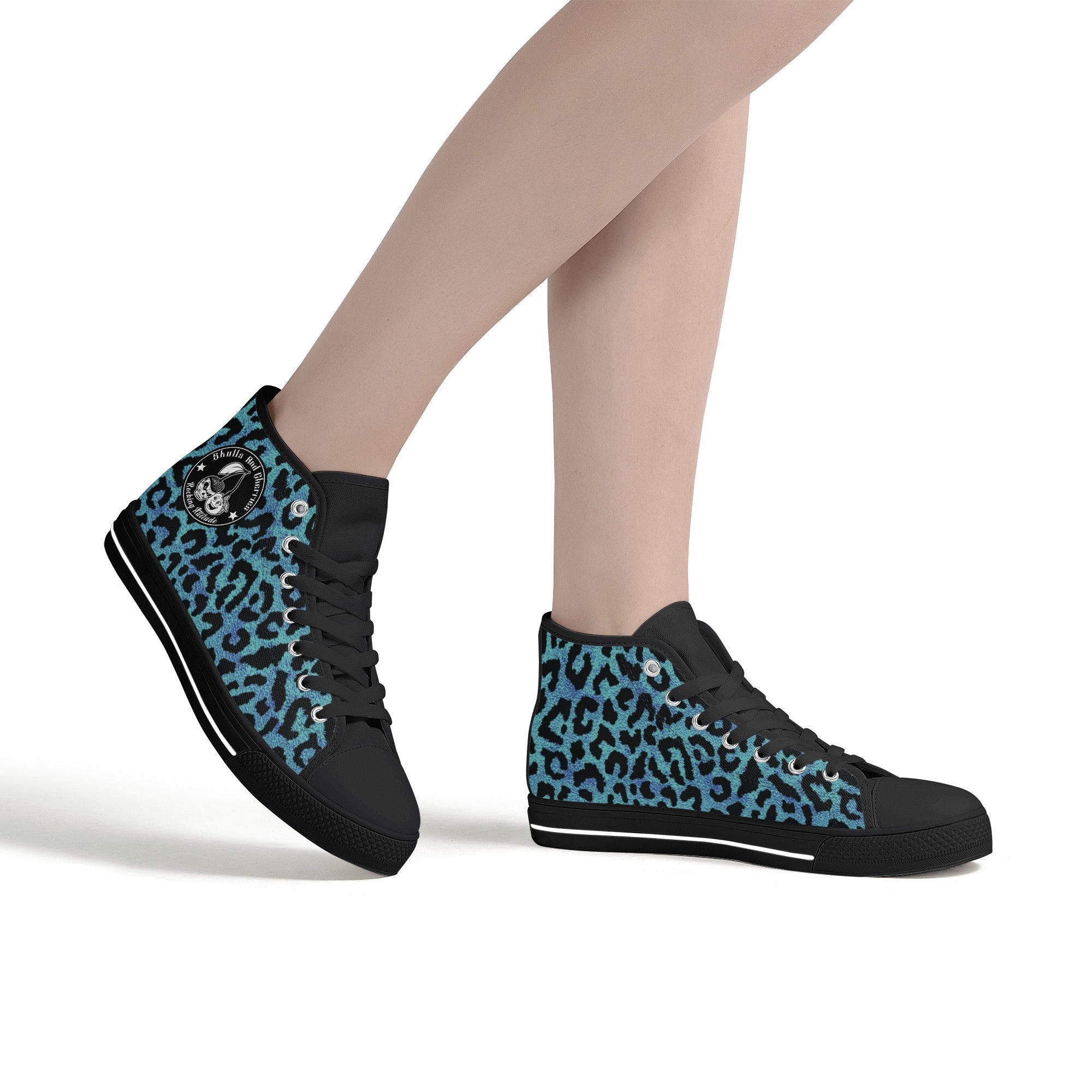 Blue Leopard Animal Print Women's Psychobilly High Top Shoes