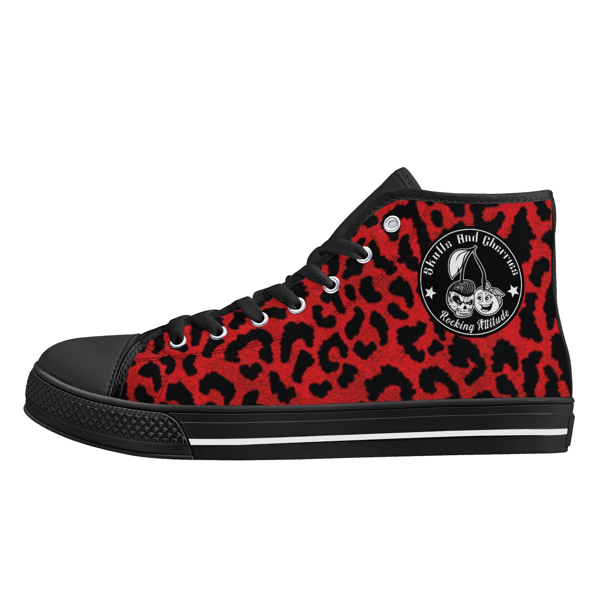 Red Leopard Animal Print Women's Psychobilly High Top Shoes