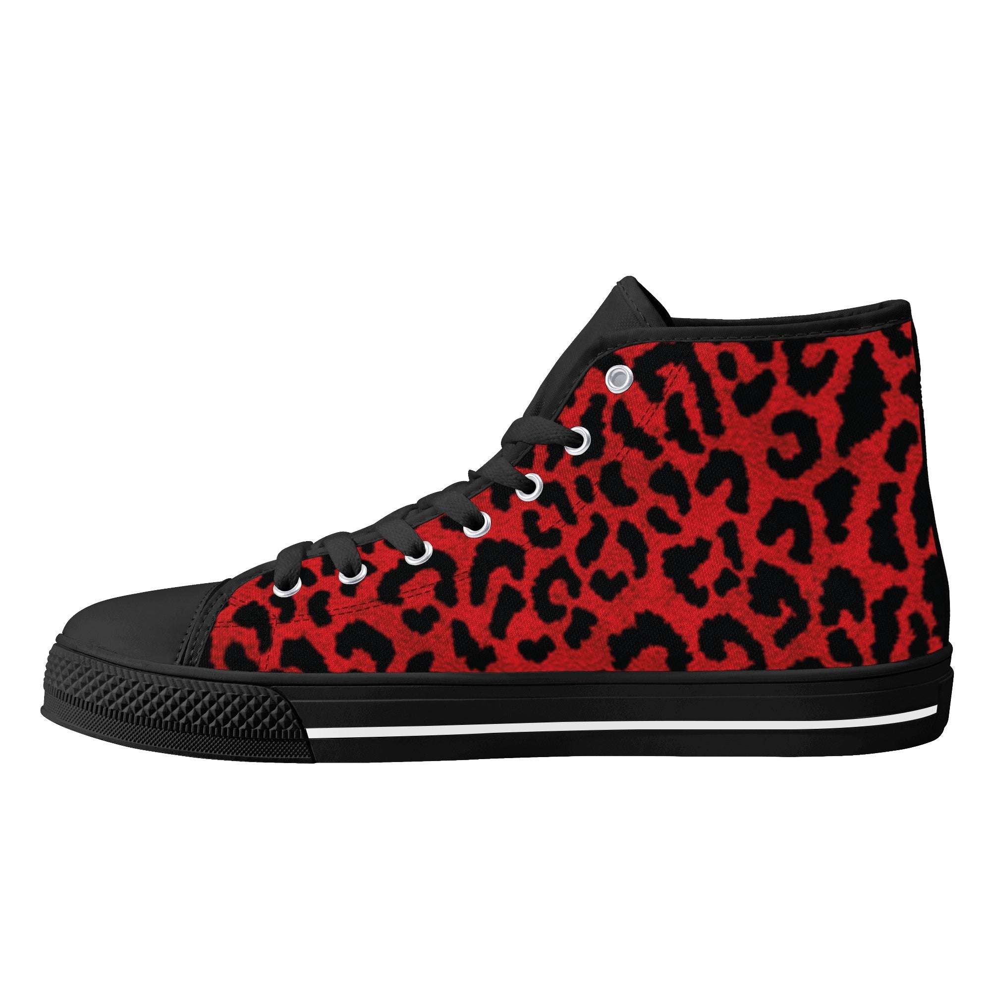 Red Leopard Animal Print Women's Psychobilly High Top Shoes