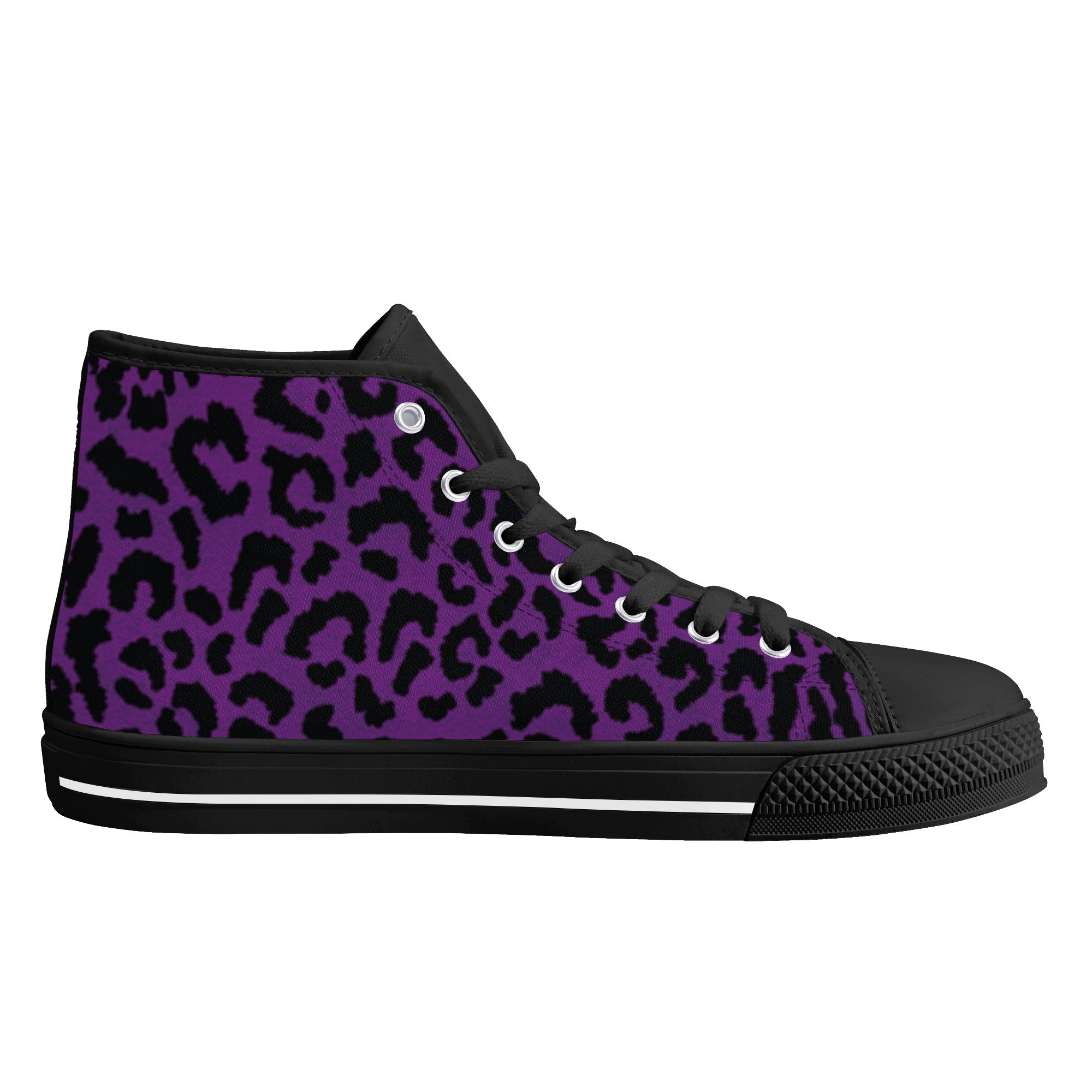 Purple Leopard Animal Print Women's Psychobilly High Top Shoes