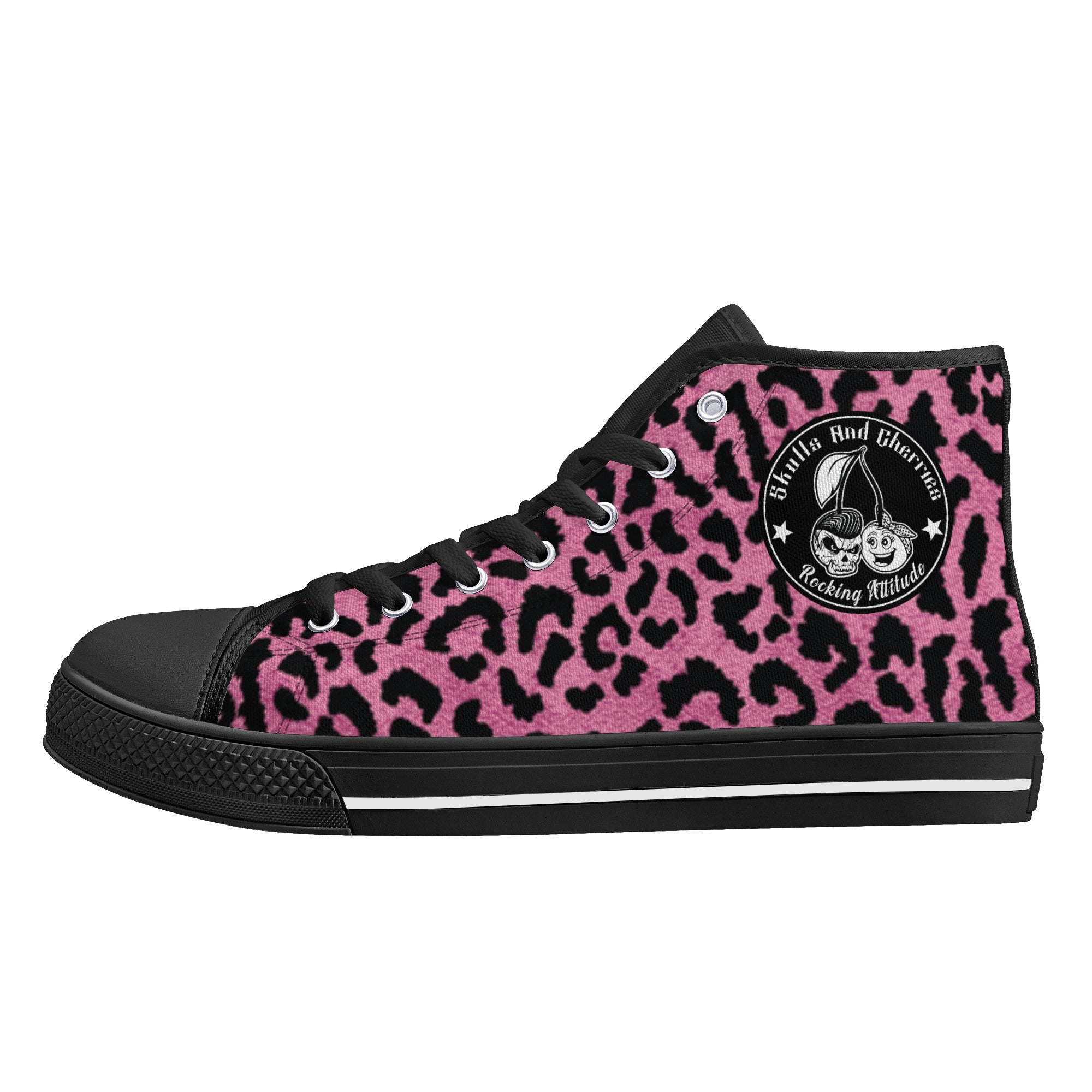 Pink Leopard Animal Print Women's Psychobilly High Top Shoes