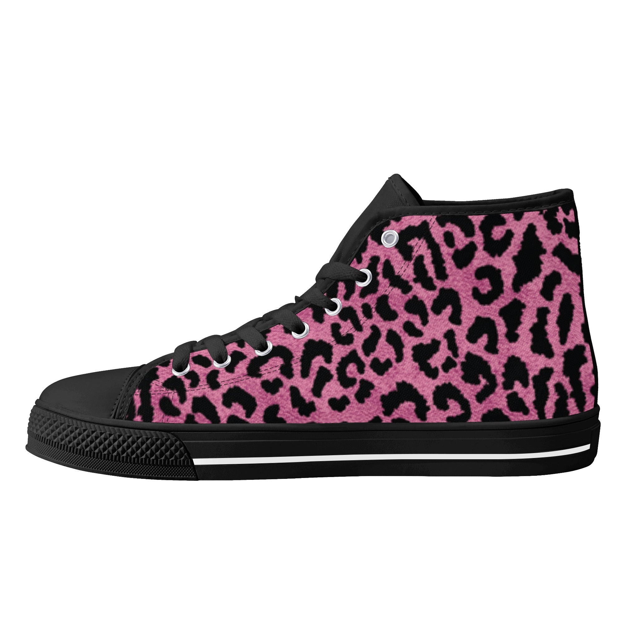 Pink Leopard Animal Print Women's Psychobilly High Top Shoes