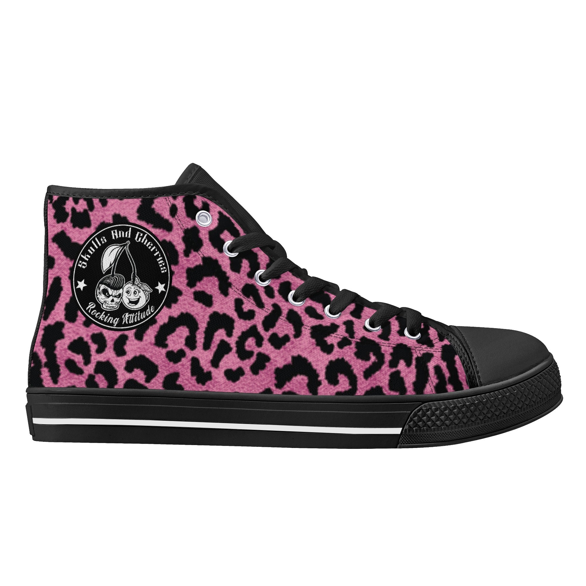 Pink Leopard Animal Print Women's Psychobilly High Top Shoes