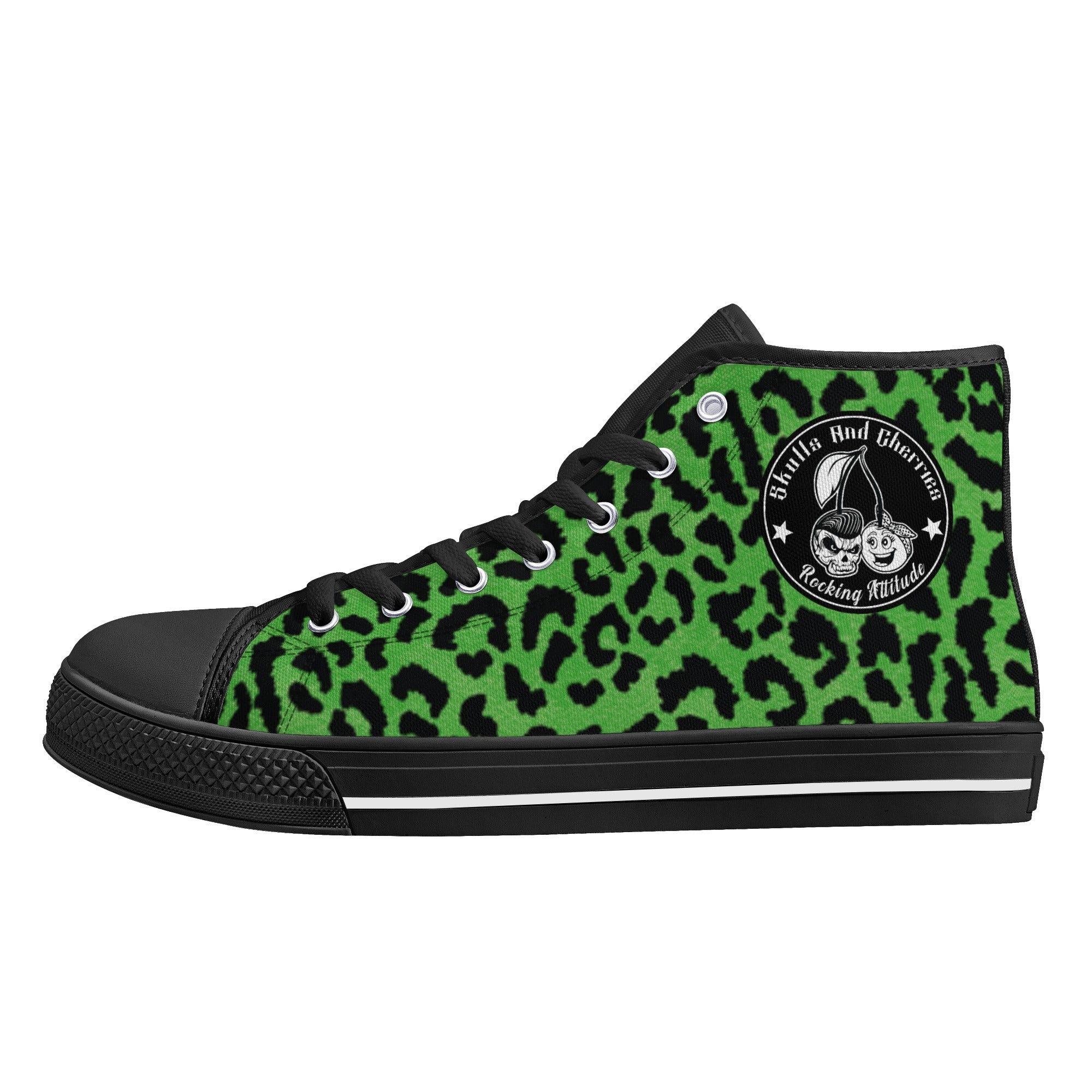 Green Leopard Animal Print Women's Psychobilly High Top Shoes