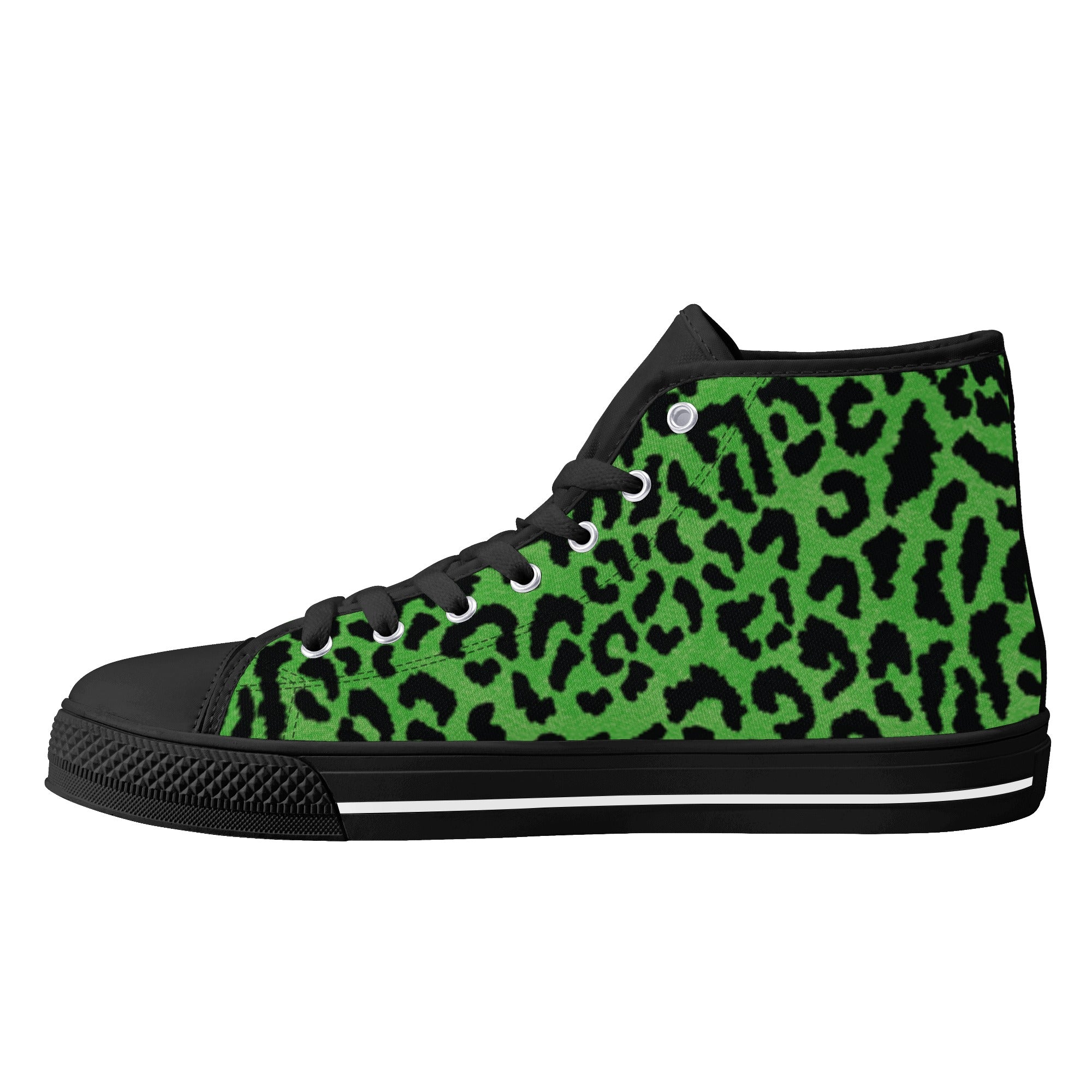 Green Leopard Animal Print Women's Psychobilly High Top Shoes