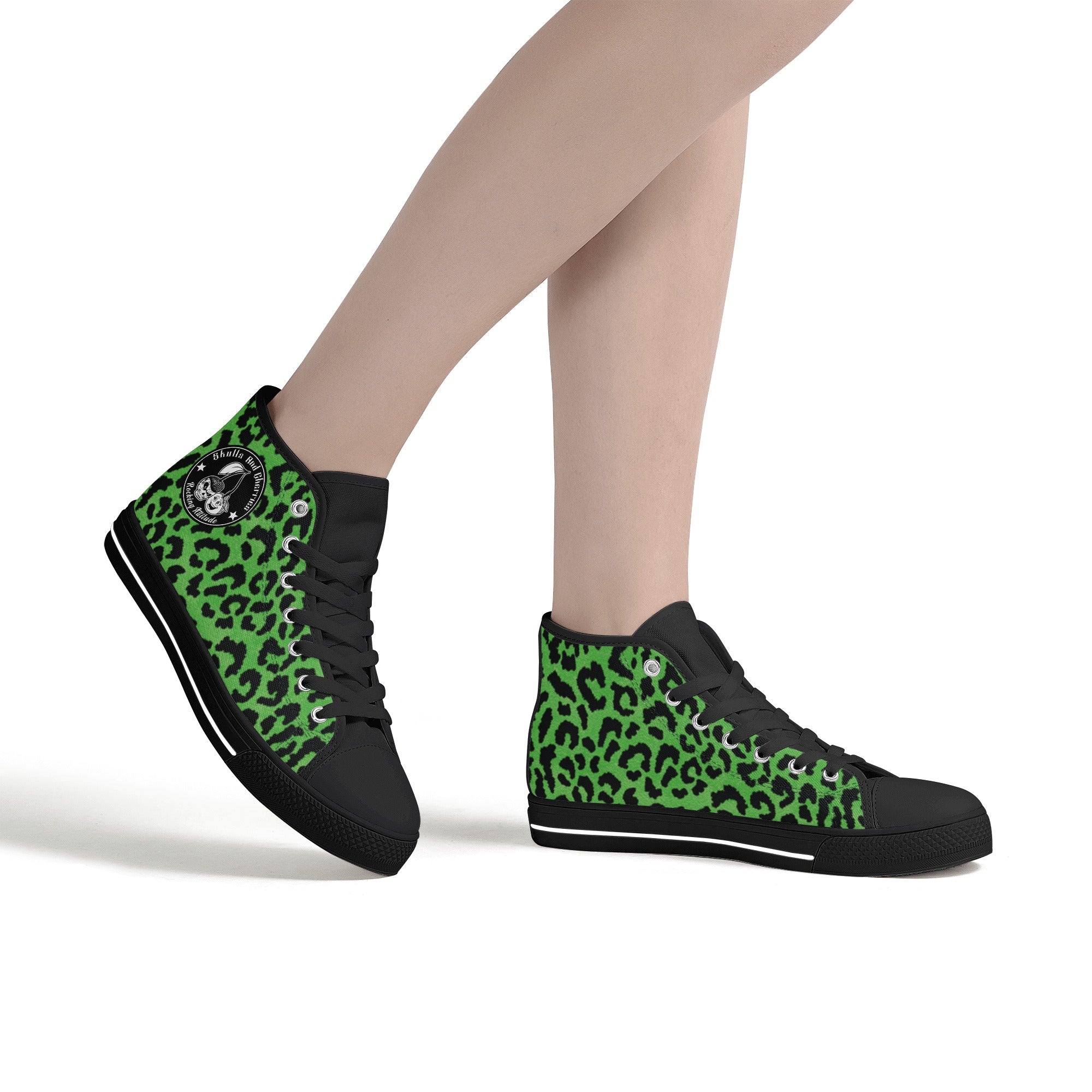 Green Leopard Animal Print Women's Psychobilly High Top Shoes