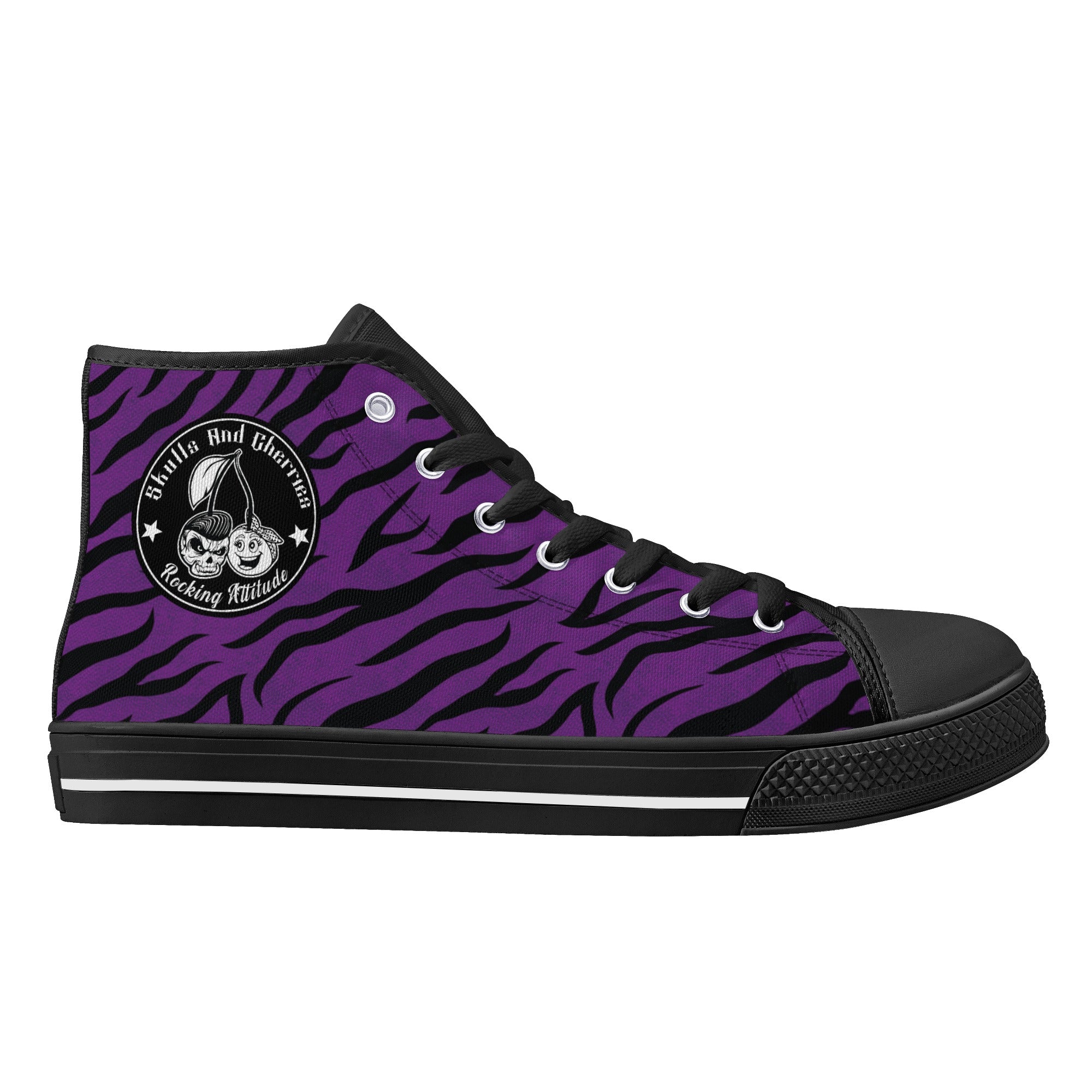 Purple Zebra Animal Print Women's Psychobilly High Top Shoes