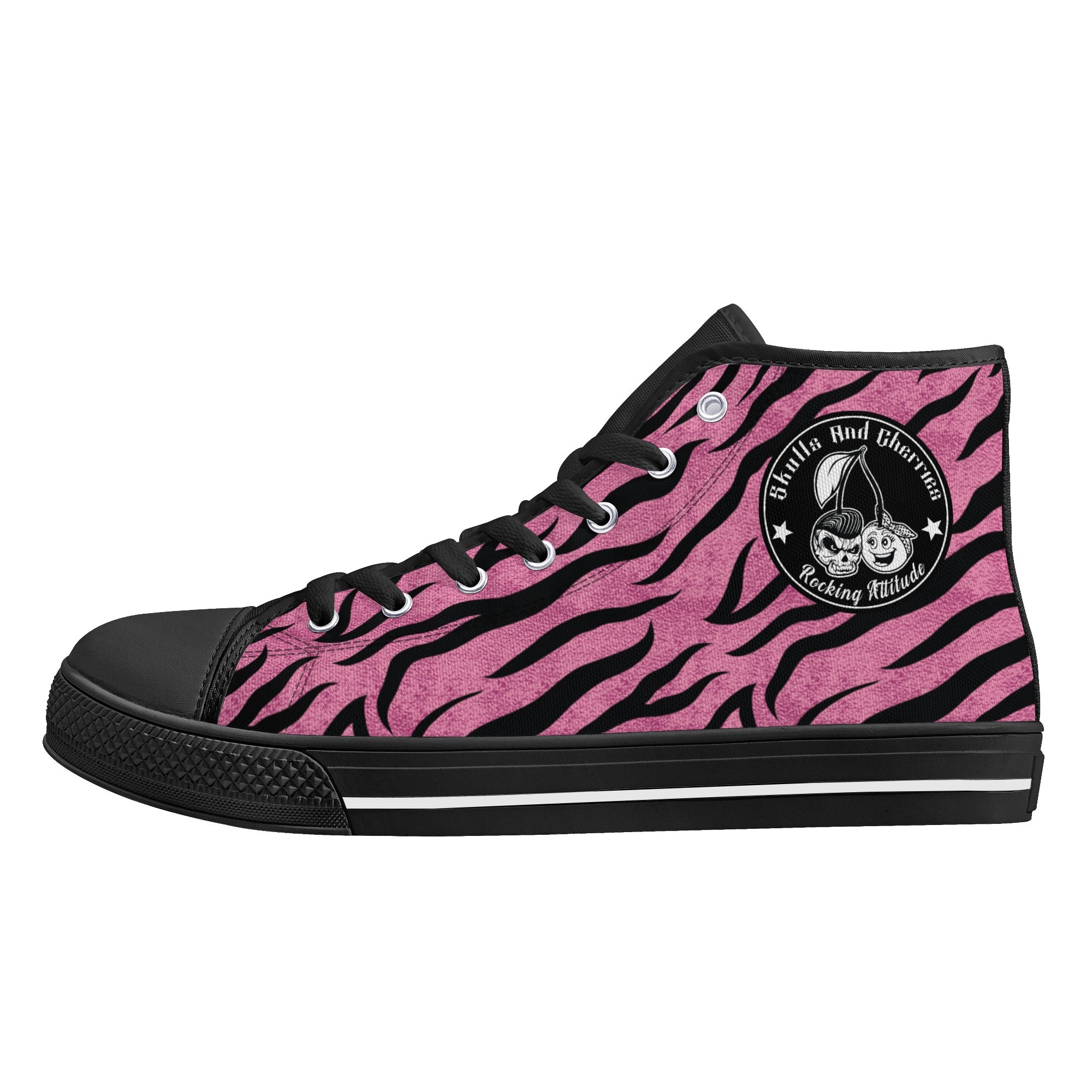 Pink Zebra Animal Print Women's Psychobilly High Top Shoes