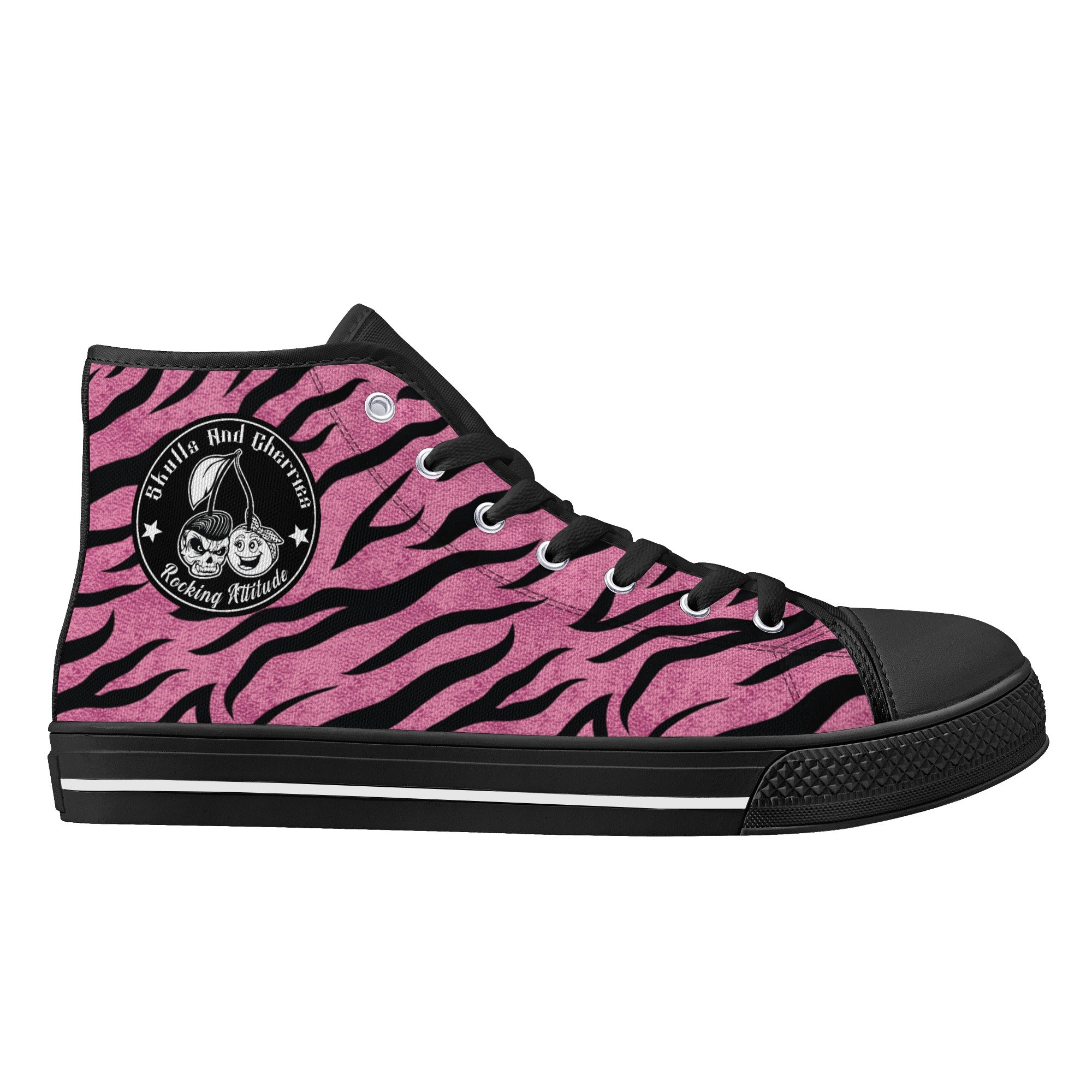 Pink Zebra Animal Print Women's Psychobilly High Top Shoes