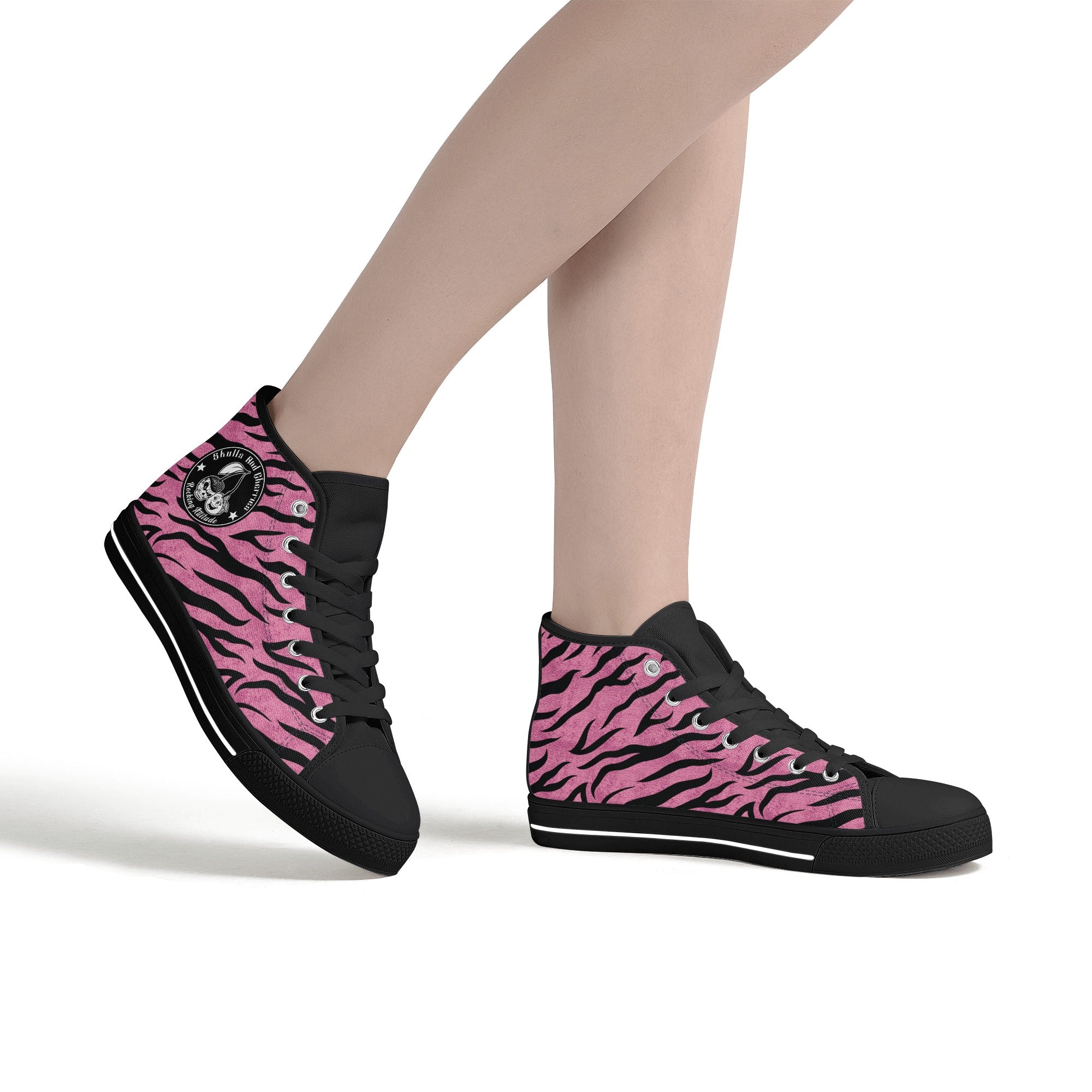 Pink Zebra Animal Print Women's Psychobilly High Top Shoes