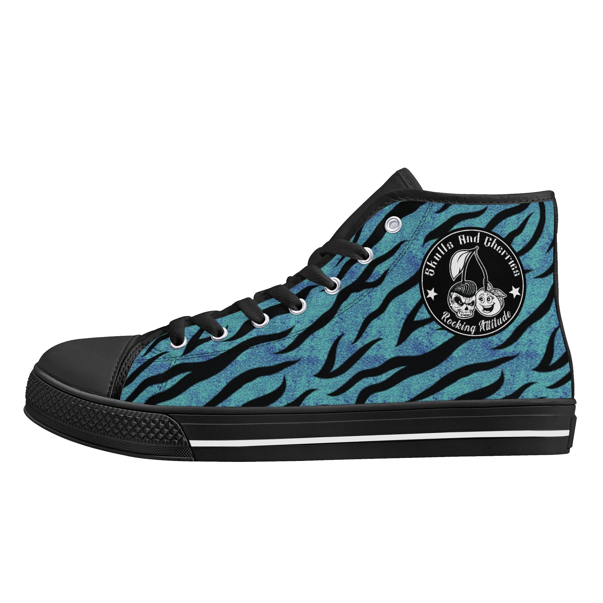 Blue Zebra Animal Print Women's Psychobilly High Top Shoes