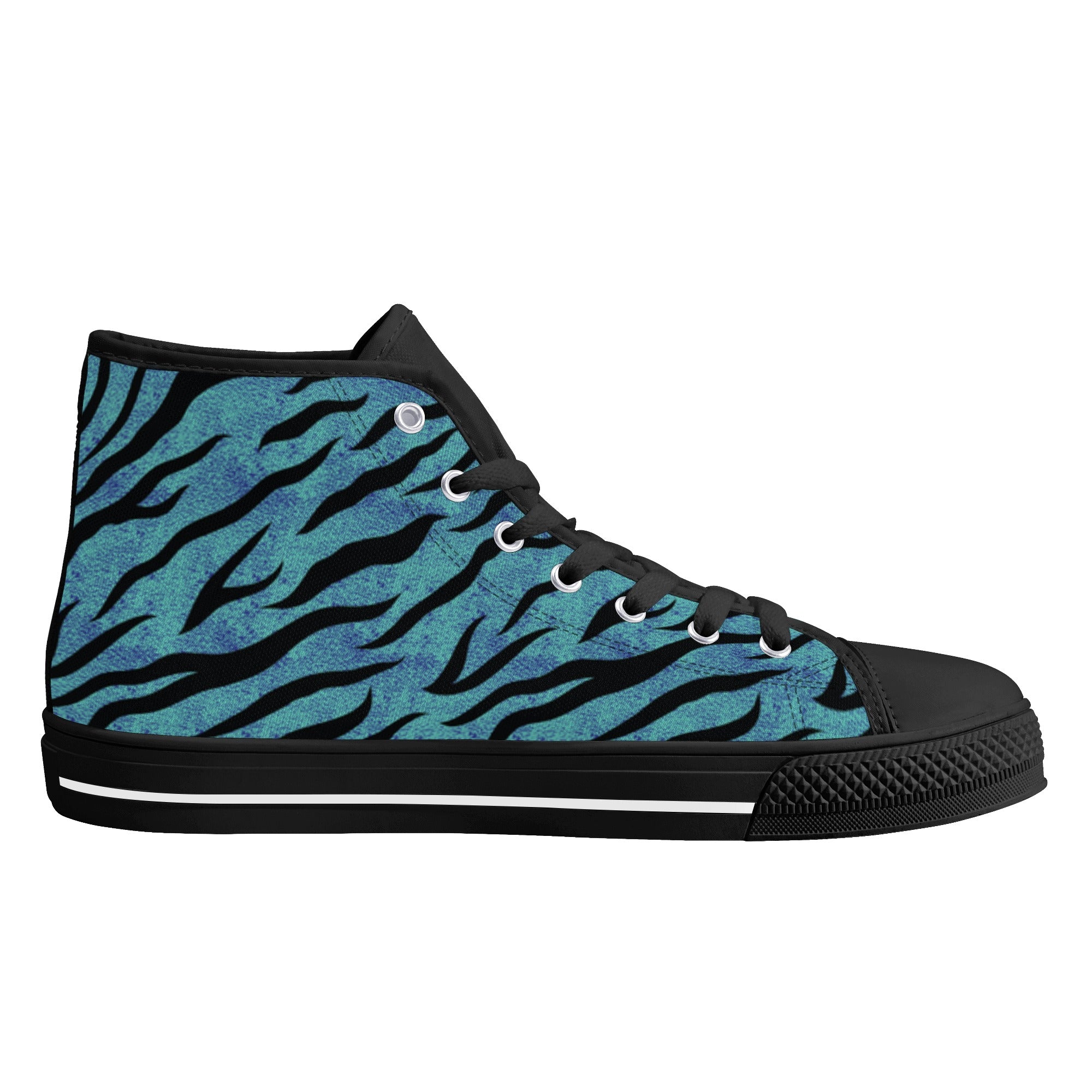 Blue Zebra Animal Print Women's Psychobilly High Top Shoes