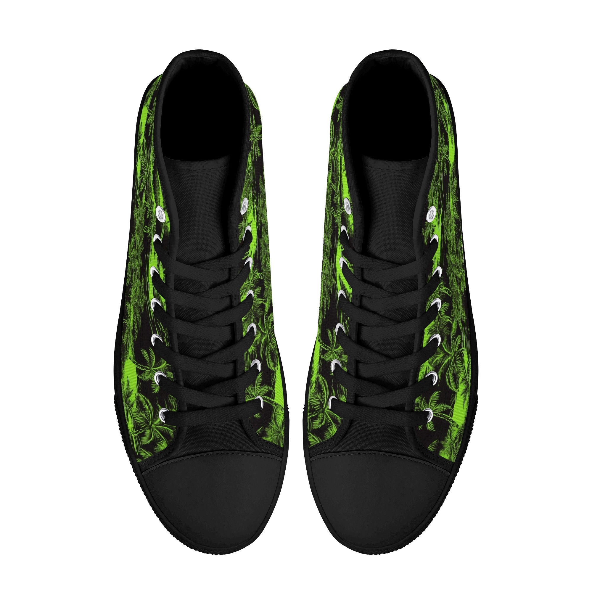 Black and Green Hawaiian Scenery Men's Psychobilly High Top Shoes