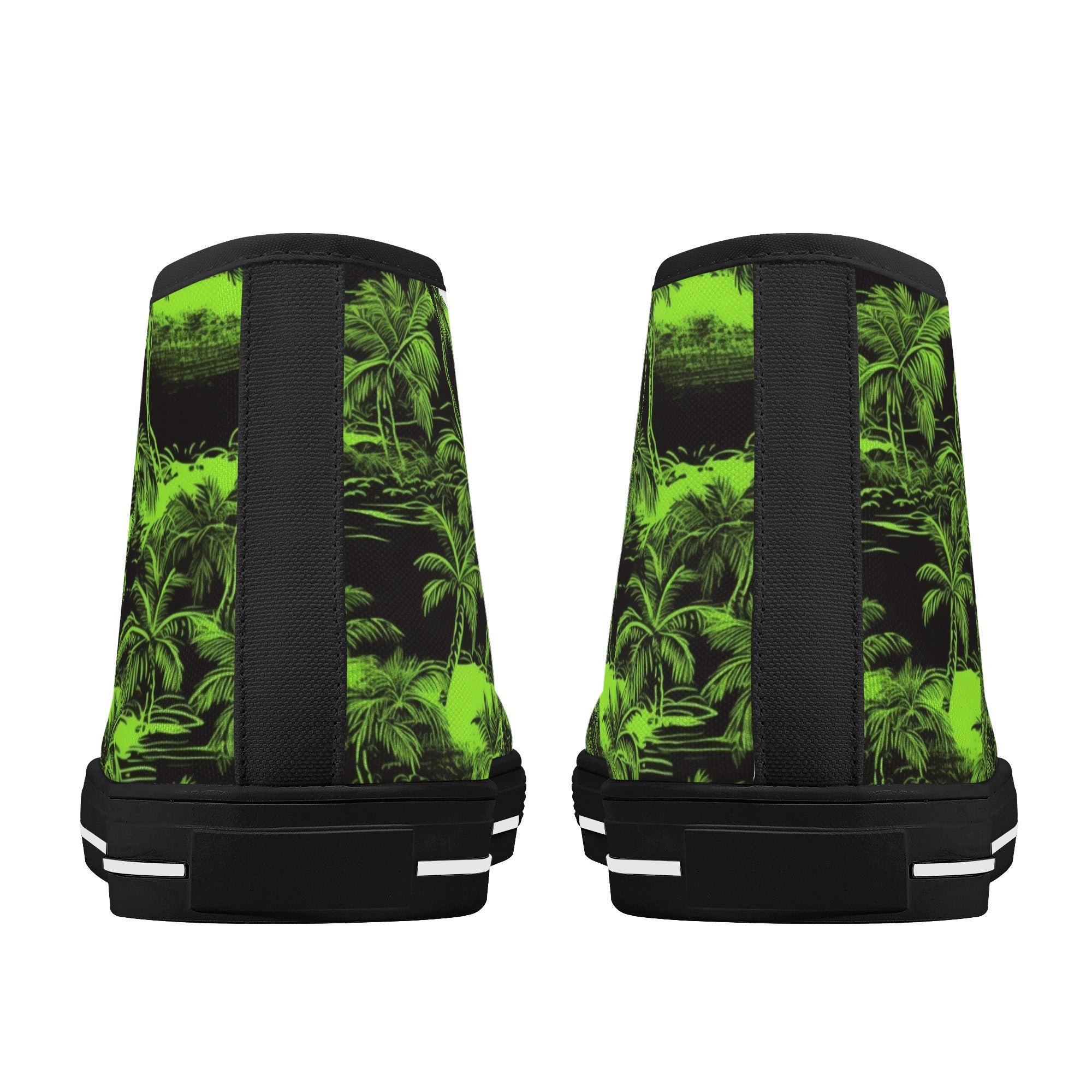 Black and Green Hawaiian Scenery Men's Psychobilly High Top Shoes