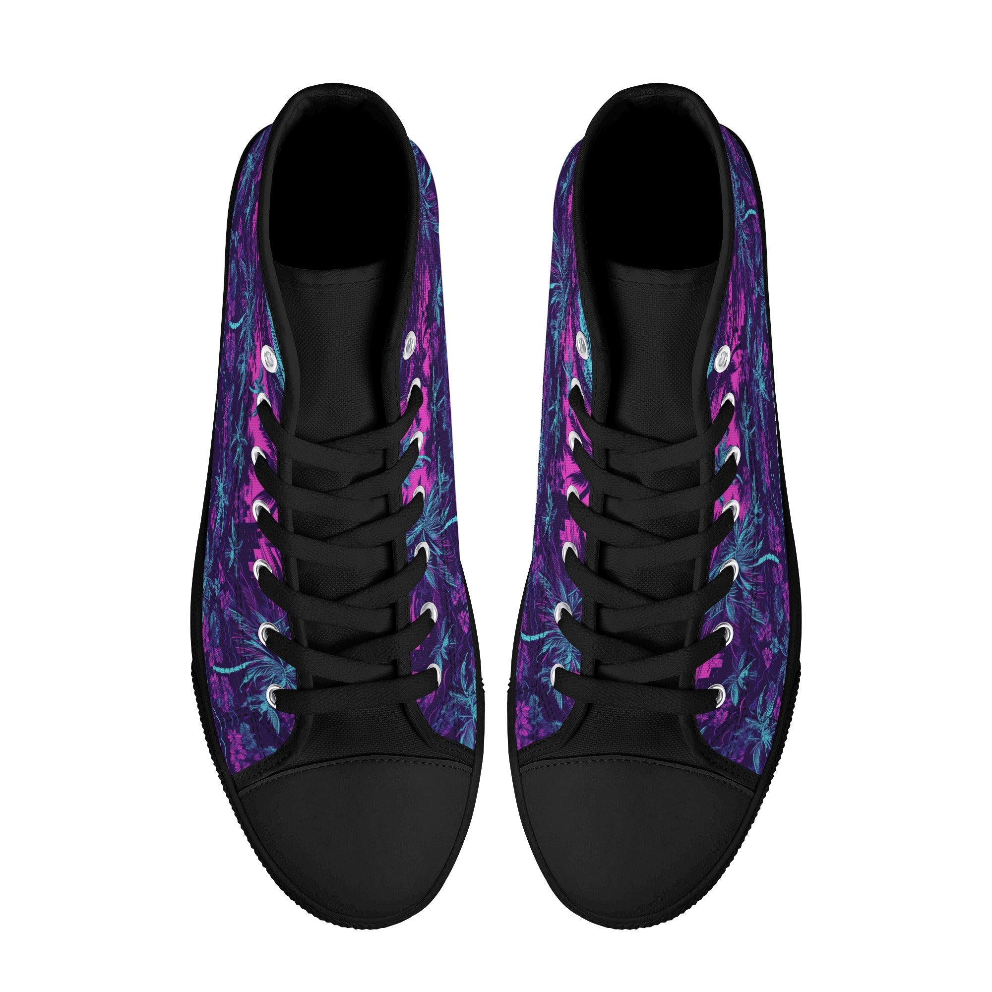 Dark Purple and Bright Pink Hawaiian Scene Men's Psychobilly High Top Shoes