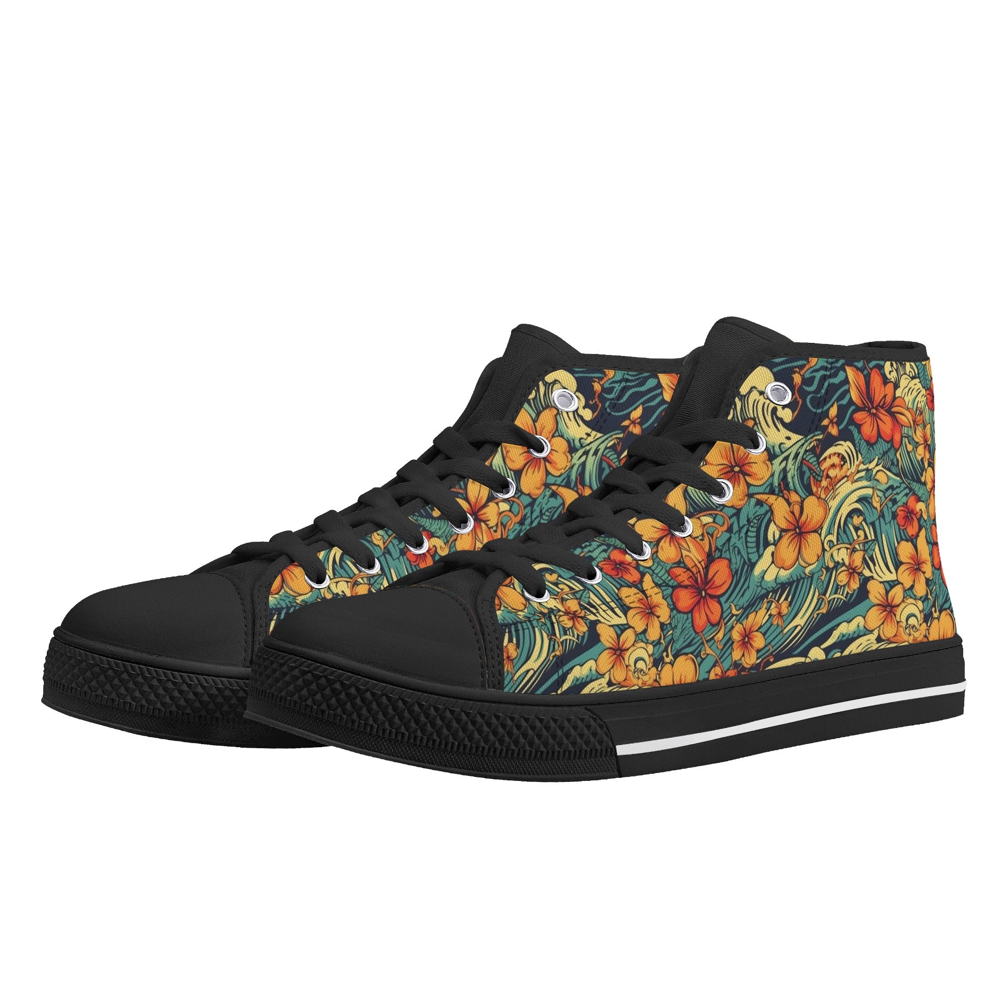 Classic Retro Hawaiian Pattern Men's Psychobilly High Top Shoes