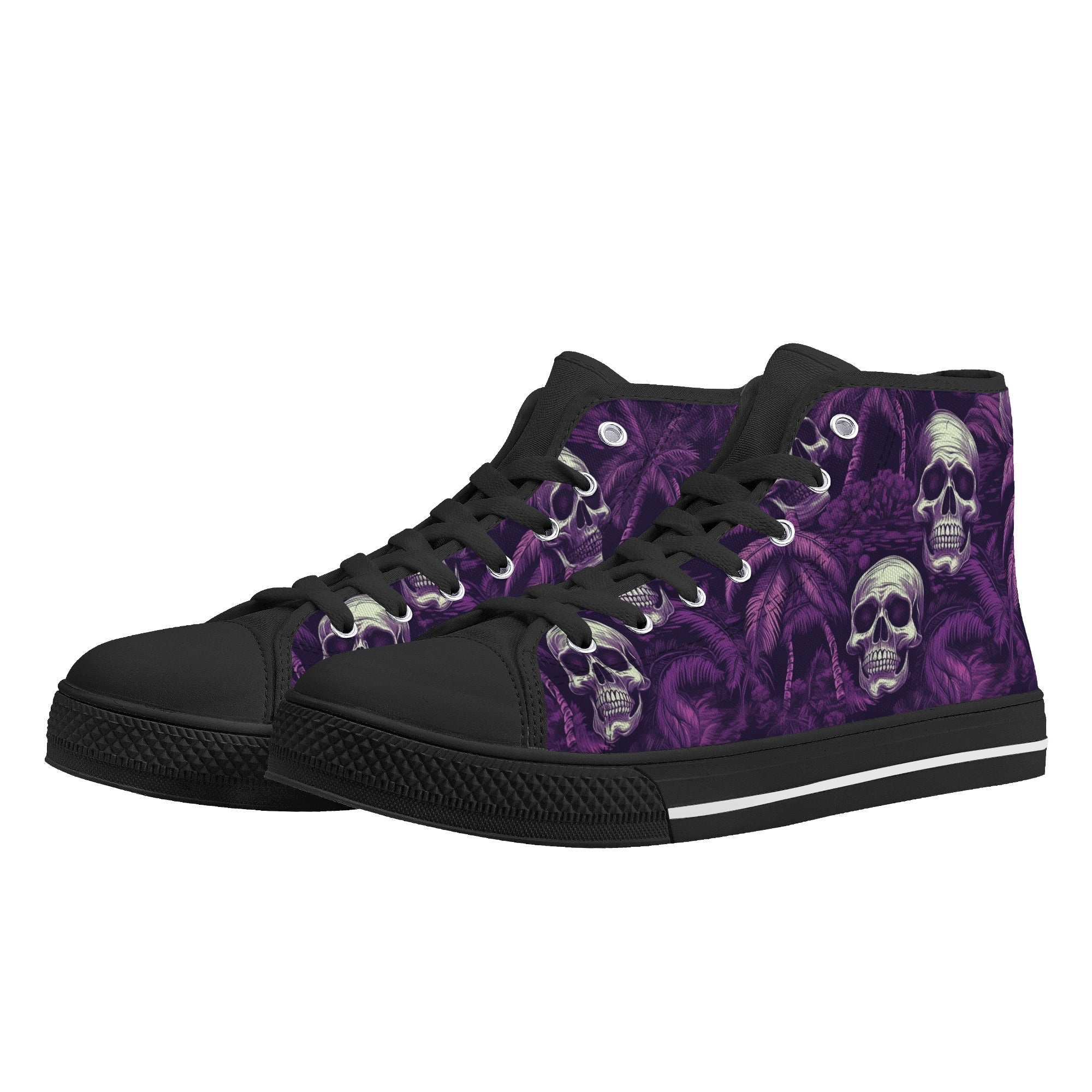 Purple Hawaiian Skulls Men's Psychobilly High Top Shoes