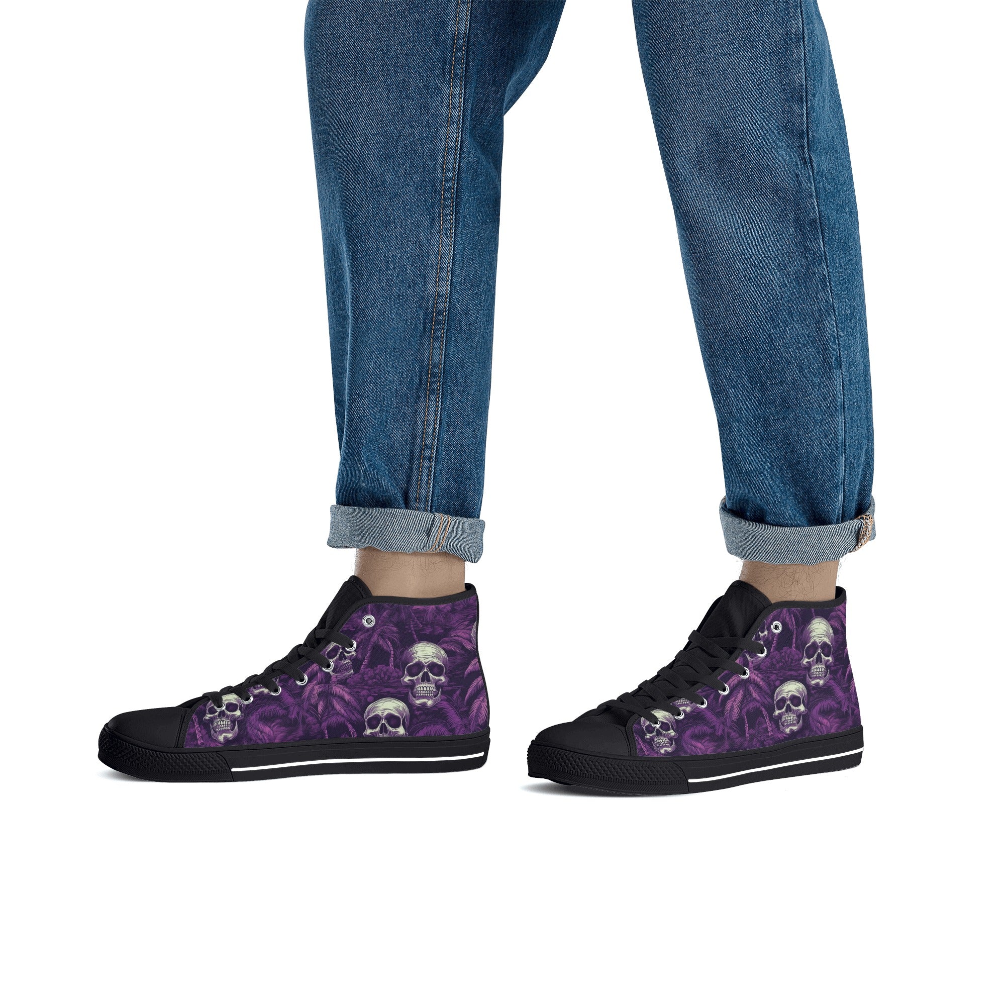 Purple Hawaiian Skulls Men's Psychobilly High Top Shoes