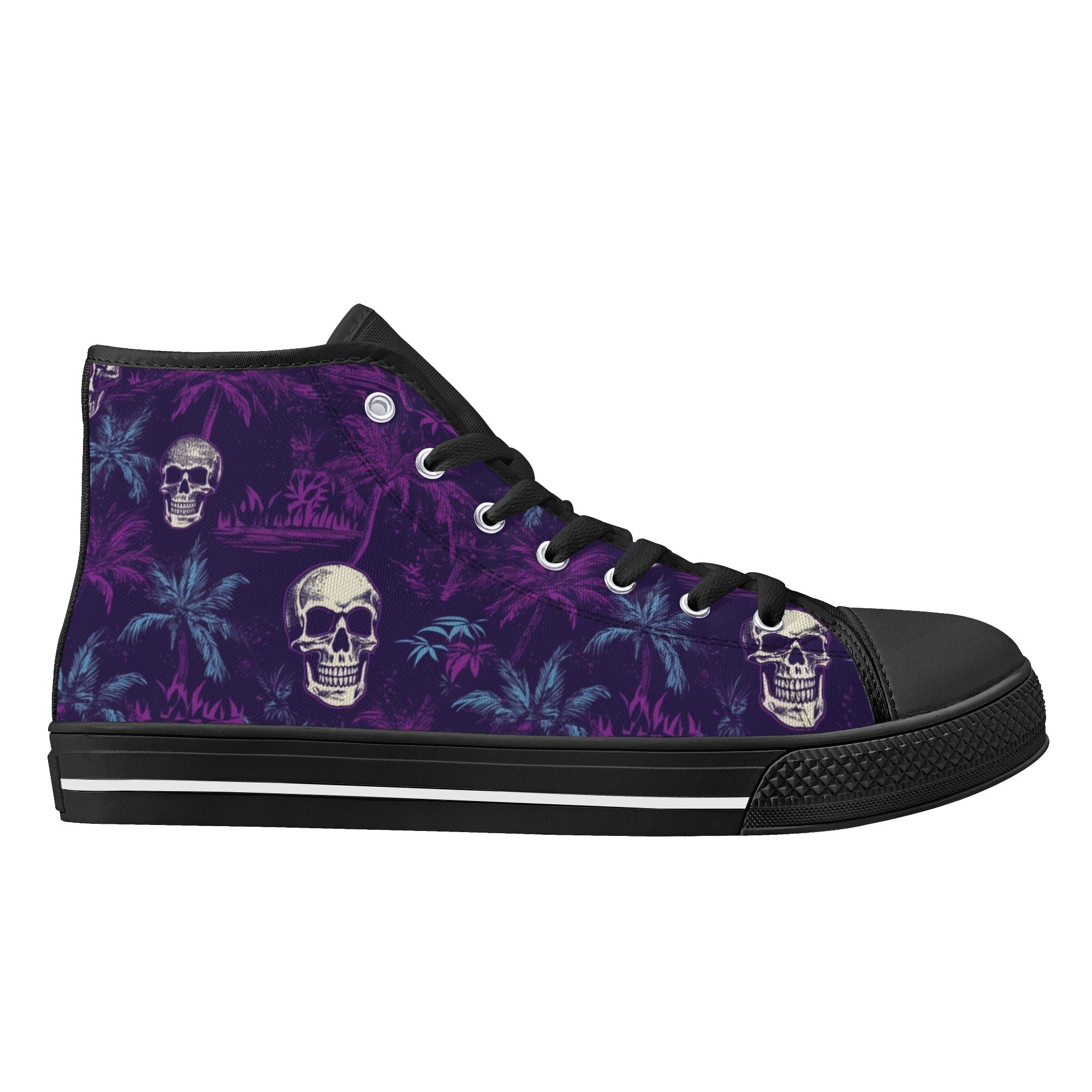 Light and Dark Purple Hawaiian and skulls Men's Psychobilly High Top Shoes