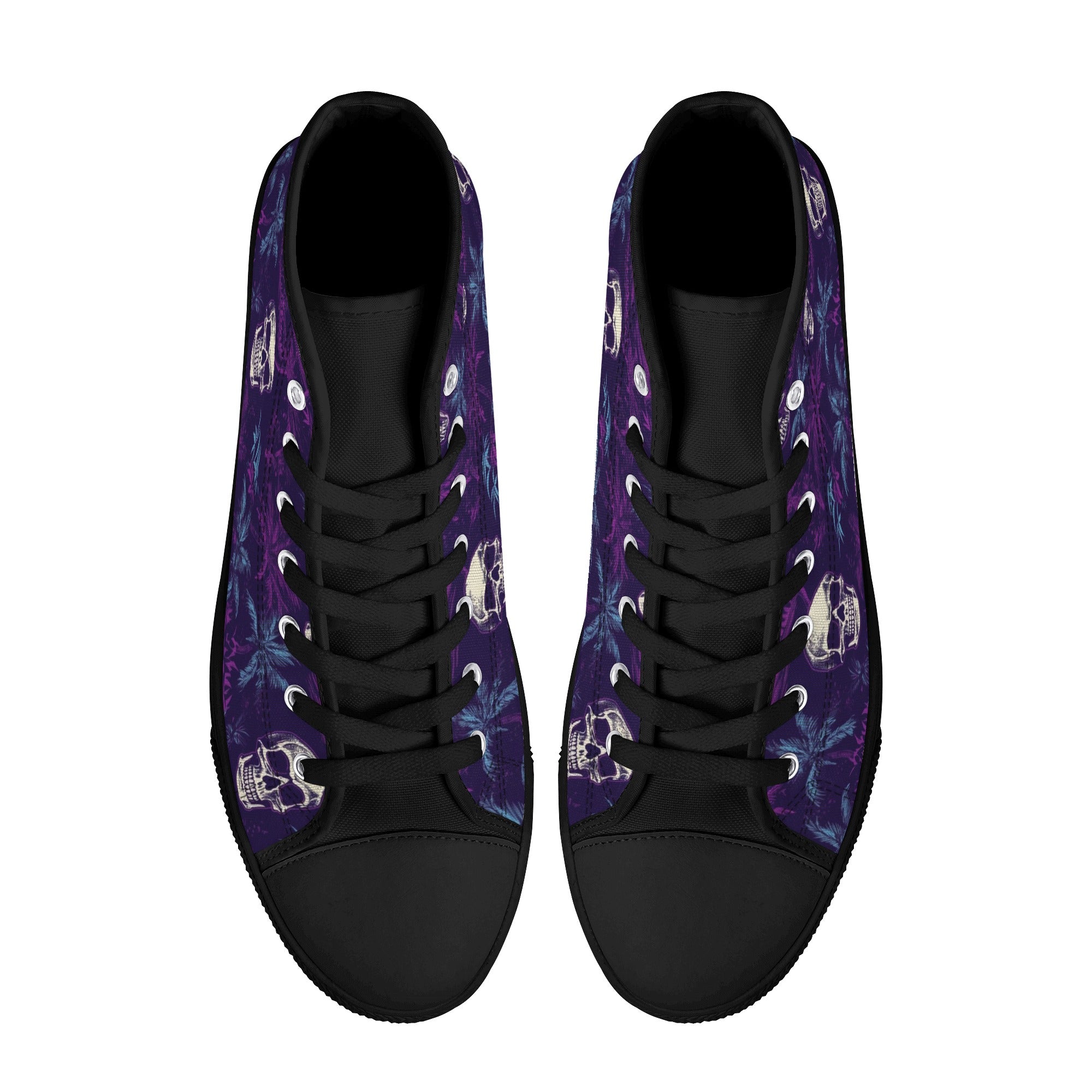 Light and Dark Purple Hawaiian and skulls Men's Psychobilly High Top Shoes