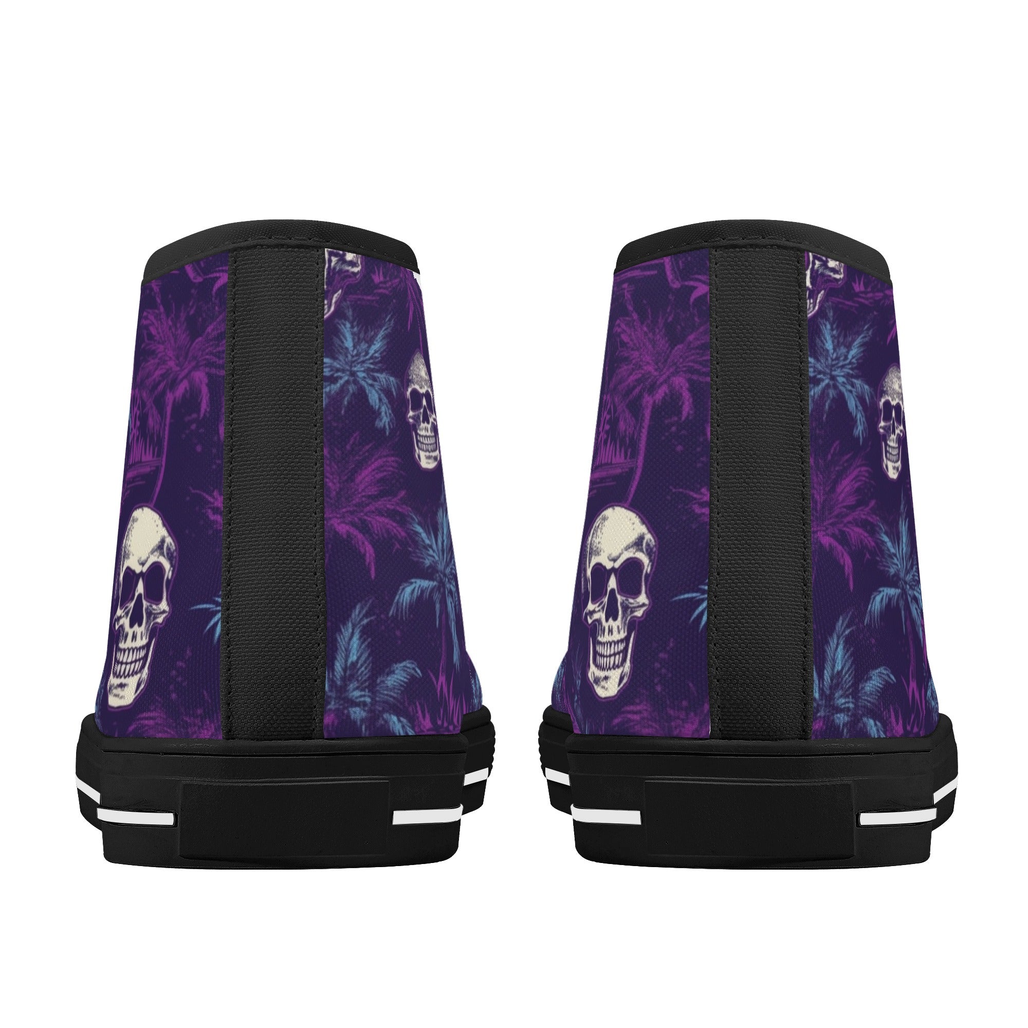 Light and Dark Purple Hawaiian and skulls Men's Psychobilly High Top Shoes