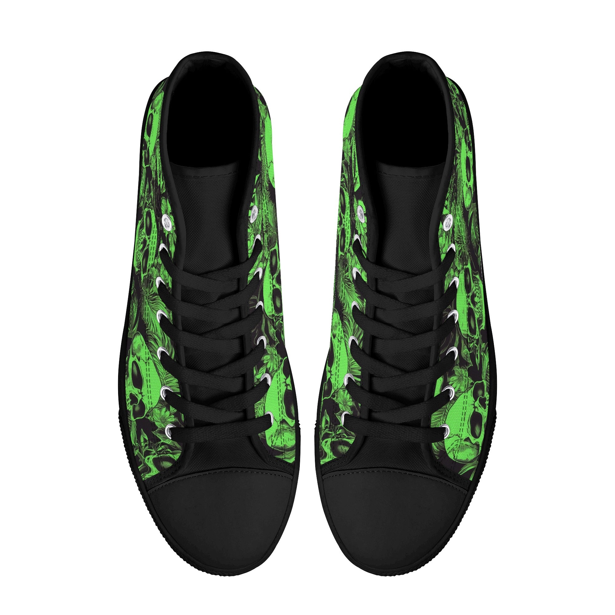 Black and Green Hawaiian and skulls Men's Psychobilly High Top Shoes