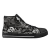 Black and White Hawaiian and Skulls Men's Psychobilly High Top Shoes