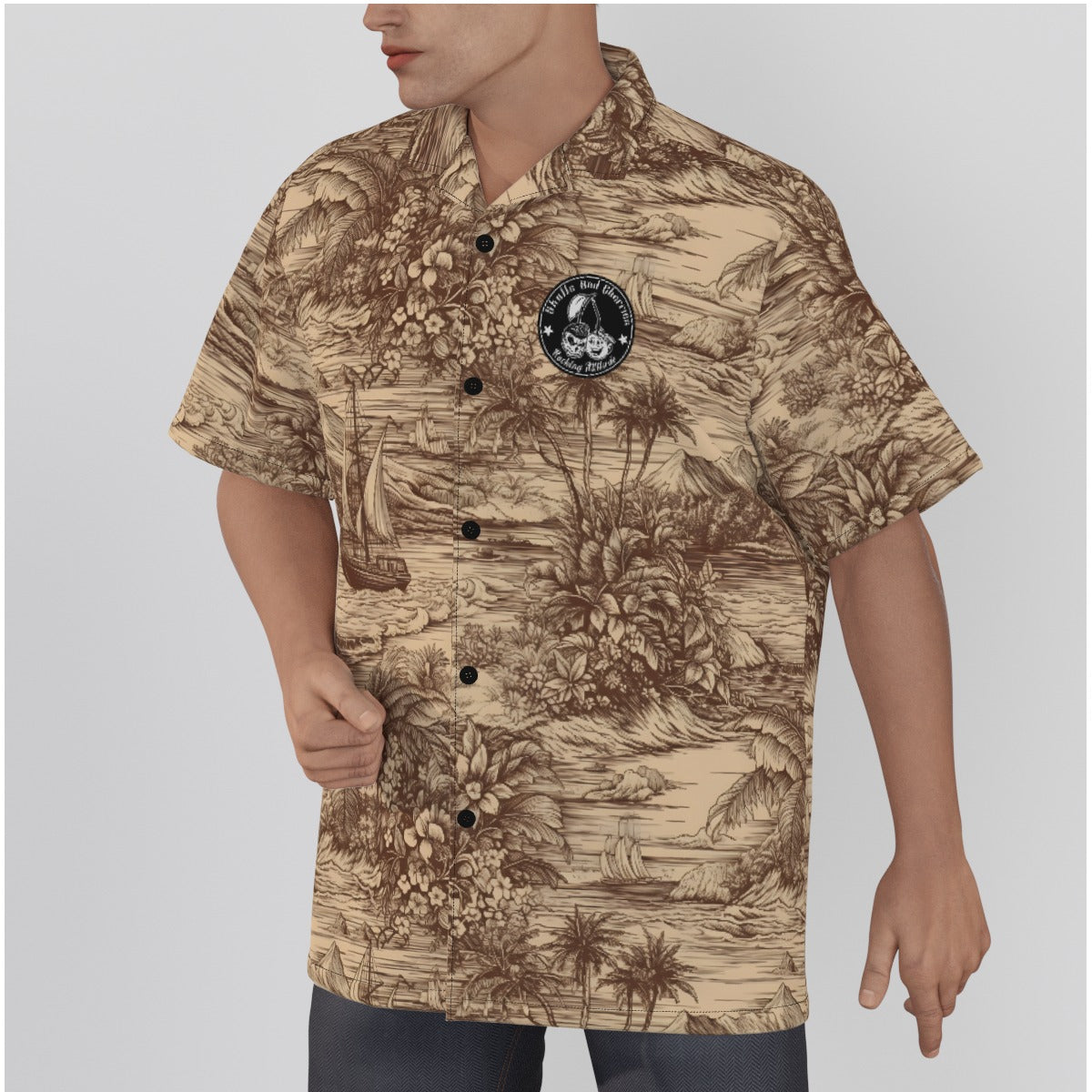 Retro Beach and Sailboat Psychobilly Hawaiian Shirt