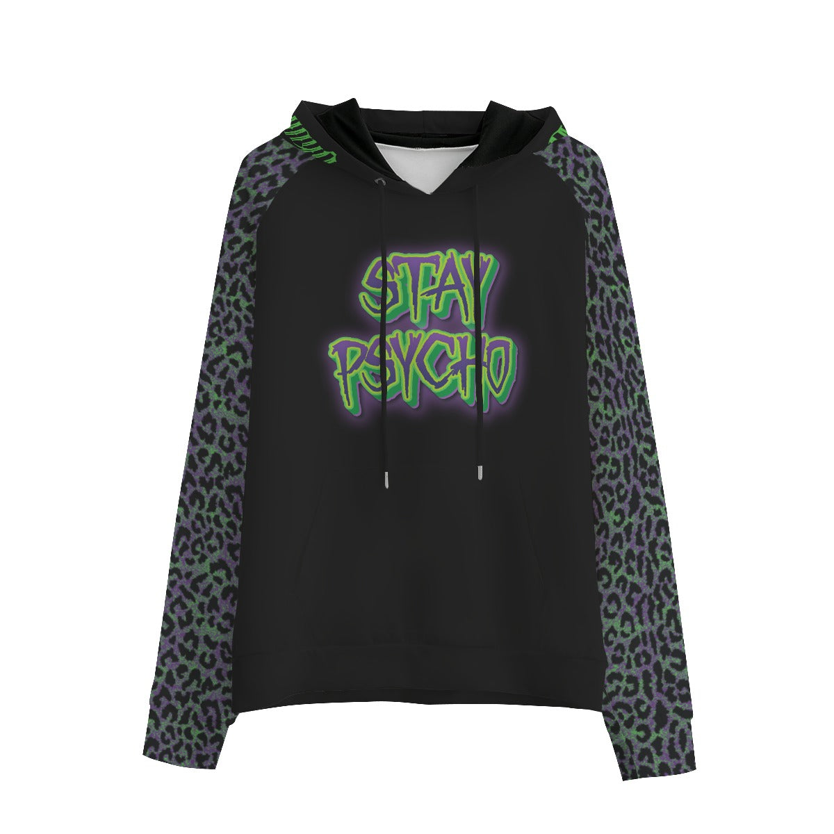 Stay Psycho animal print Sleeves Unisex Raglan Pullover Hoodie