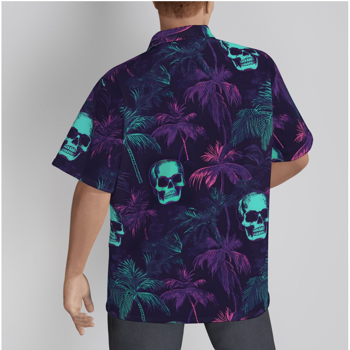 Bright Purple Skulls and Purple Palm Trees Psychobilly Hawaiian Shirt