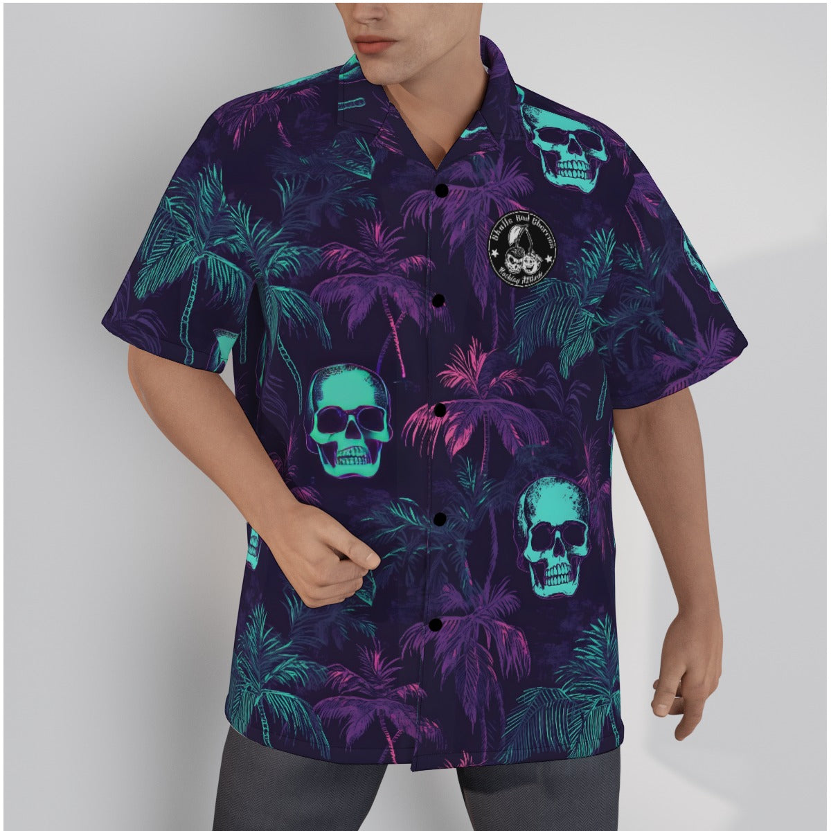 Bright Purple Skulls and Purple Palm Trees Psychobilly Hawaiian Shirt